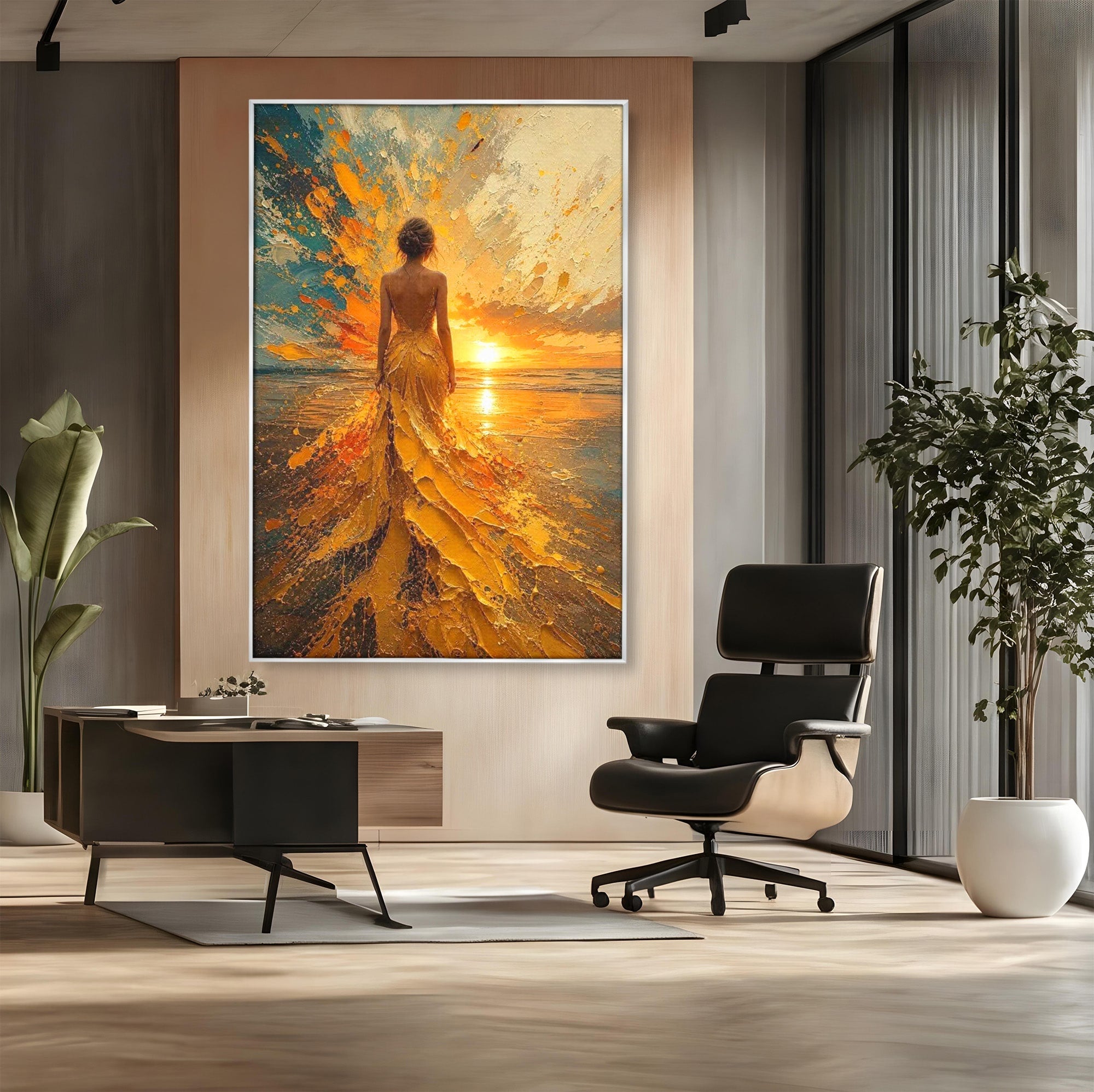 Tablou Canvas Premium LuxCanva® PI1285, Femeie La Apus, Zare, Divin, Mare, Living, Peisaj, Dormitor, Culori Vibrante