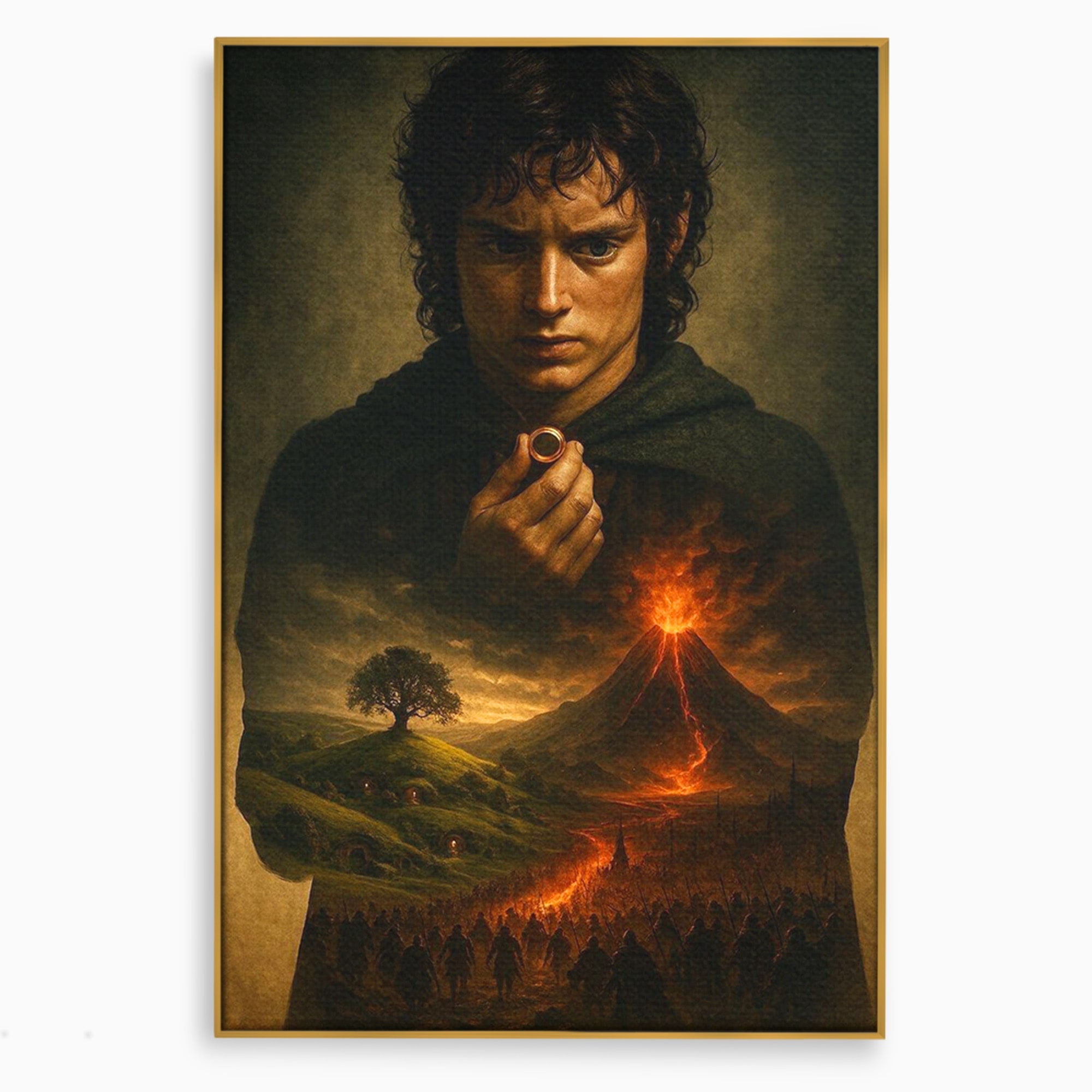Tablou Canvas Premium LuxCanva® PI1286, Calatoria Inelului, Fantezie, Aventura, Frodo Baggins, Peisaj, Vulcan, Living, Dormitor, Culori Vibrante