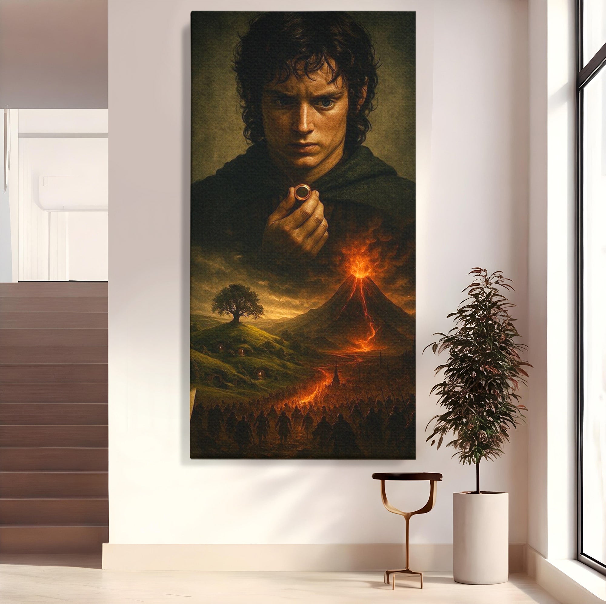 Tablou Canvas Premium LuxCanva® PI1286, Calatoria Inelului, Fantezie, Aventura, Frodo Baggins, Peisaj, Vulcan, Living, Dormitor, Culori Vibrante