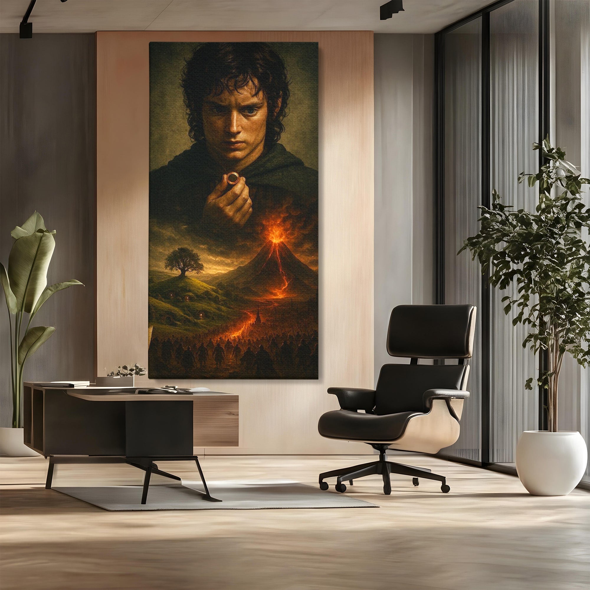 Tablou Canvas Premium LuxCanva® PI1286, Calatoria Inelului, Fantezie, Aventura, Frodo Baggins, Peisaj, Vulcan, Living, Dormitor, Culori Vibrante