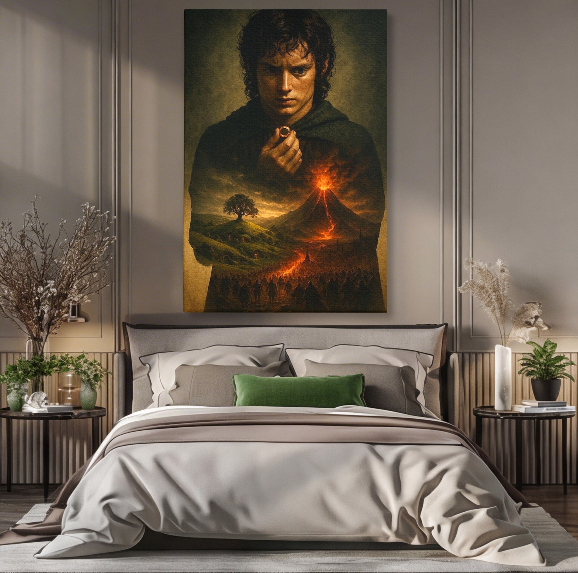 Tablou Canvas Premium LuxCanva® PI1286, Calatoria Inelului, Fantezie, Aventura, Frodo Baggins, Peisaj, Vulcan, Living, Dormitor, Culori Vibrante
