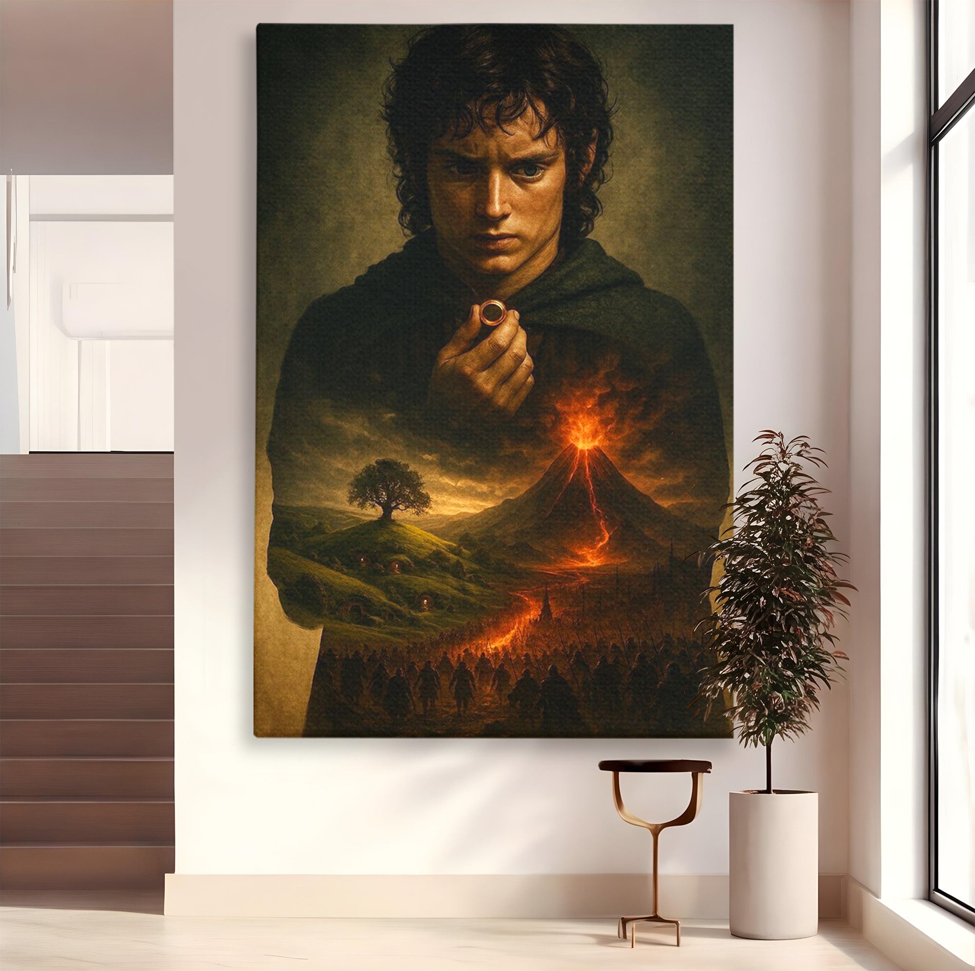 Tablou Canvas Premium LuxCanva® PI1286, Calatoria Inelului, Fantezie, Aventura, Frodo Baggins, Peisaj, Vulcan, Living, Dormitor, Culori Vibrante