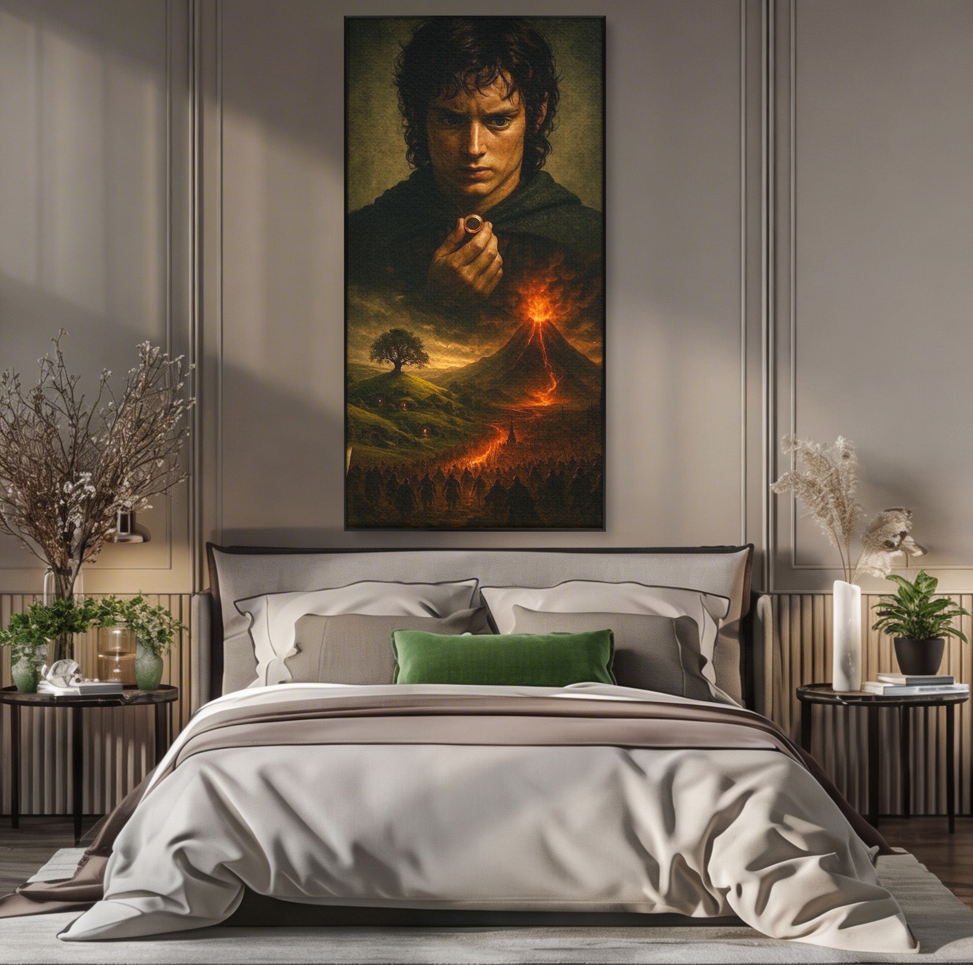 Tablou Canvas Premium LuxCanva® PI1286, Calatoria Inelului, Fantezie, Aventura, Frodo Baggins, Peisaj, Vulcan, Living, Dormitor, Culori Vibrante