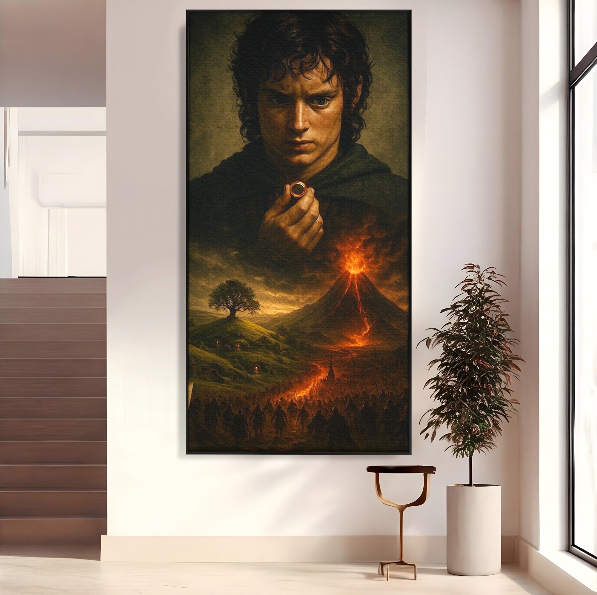 Tablou Canvas Premium LuxCanva® PI1286, Calatoria Inelului, Fantezie, Aventura, Frodo Baggins, Peisaj, Vulcan, Living, Dormitor, Culori Vibrante