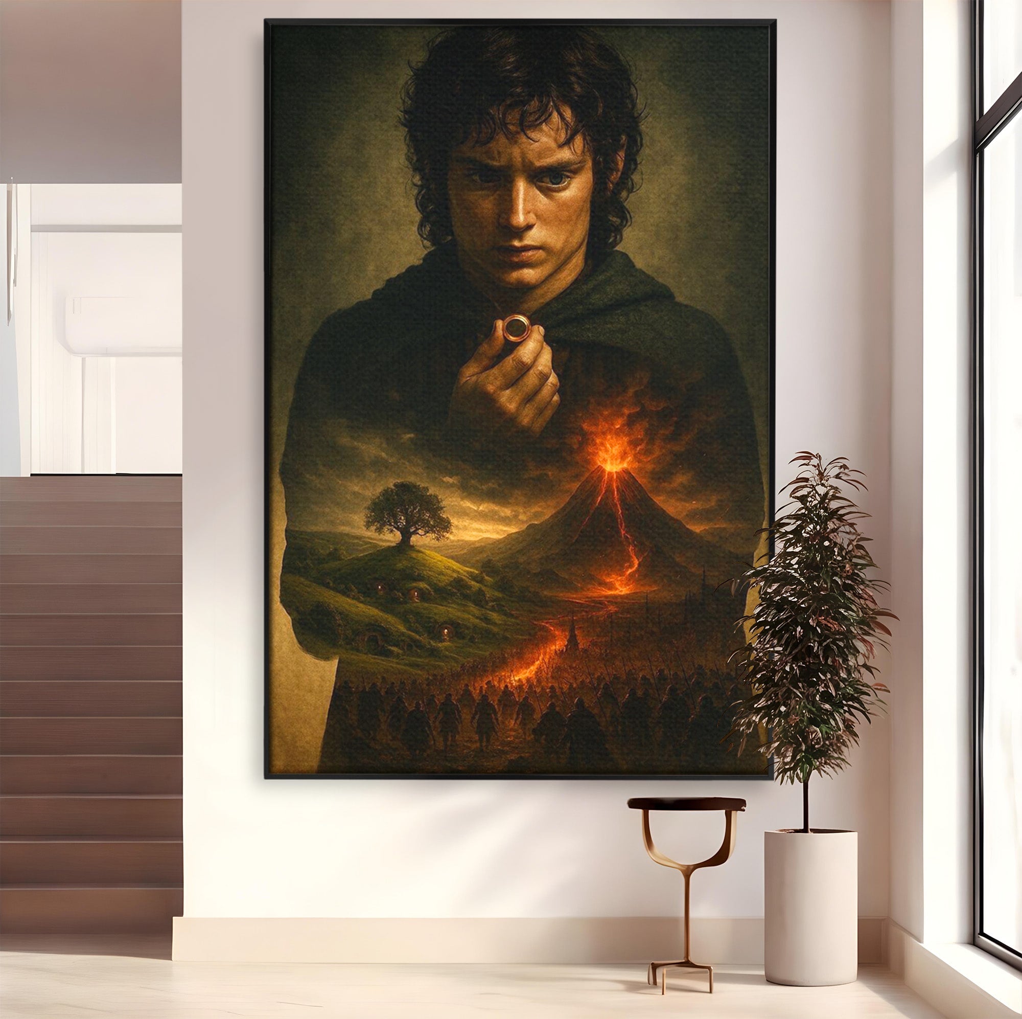 Tablou Canvas Premium LuxCanva® PI1286, Calatoria Inelului, Fantezie, Aventura, Frodo Baggins, Peisaj, Vulcan, Living, Dormitor, Culori Vibrante