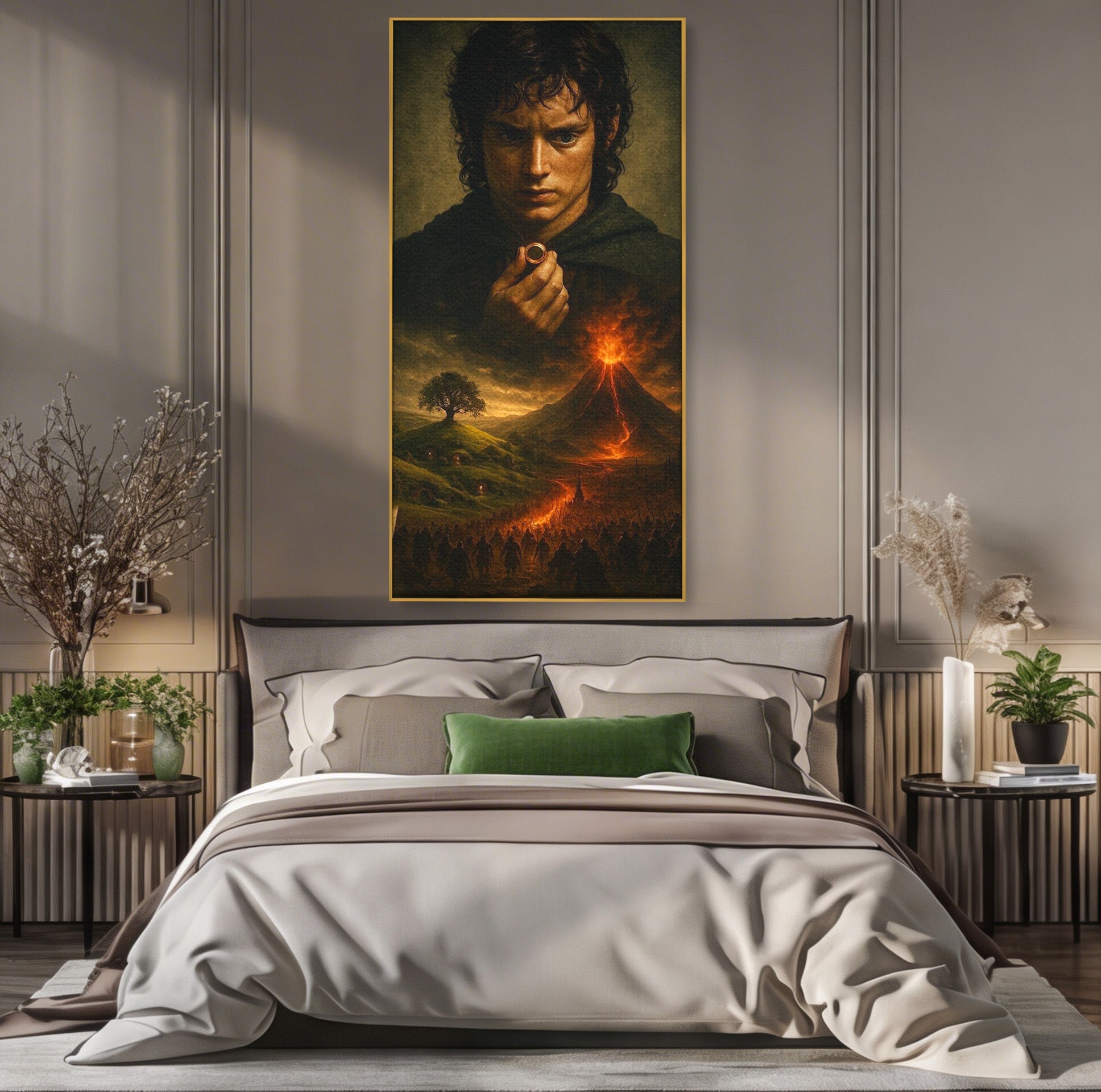 Tablou Canvas Premium LuxCanva® PI1286, Calatoria Inelului, Fantezie, Aventura, Frodo Baggins, Peisaj, Vulcan, Living, Dormitor, Culori Vibrante