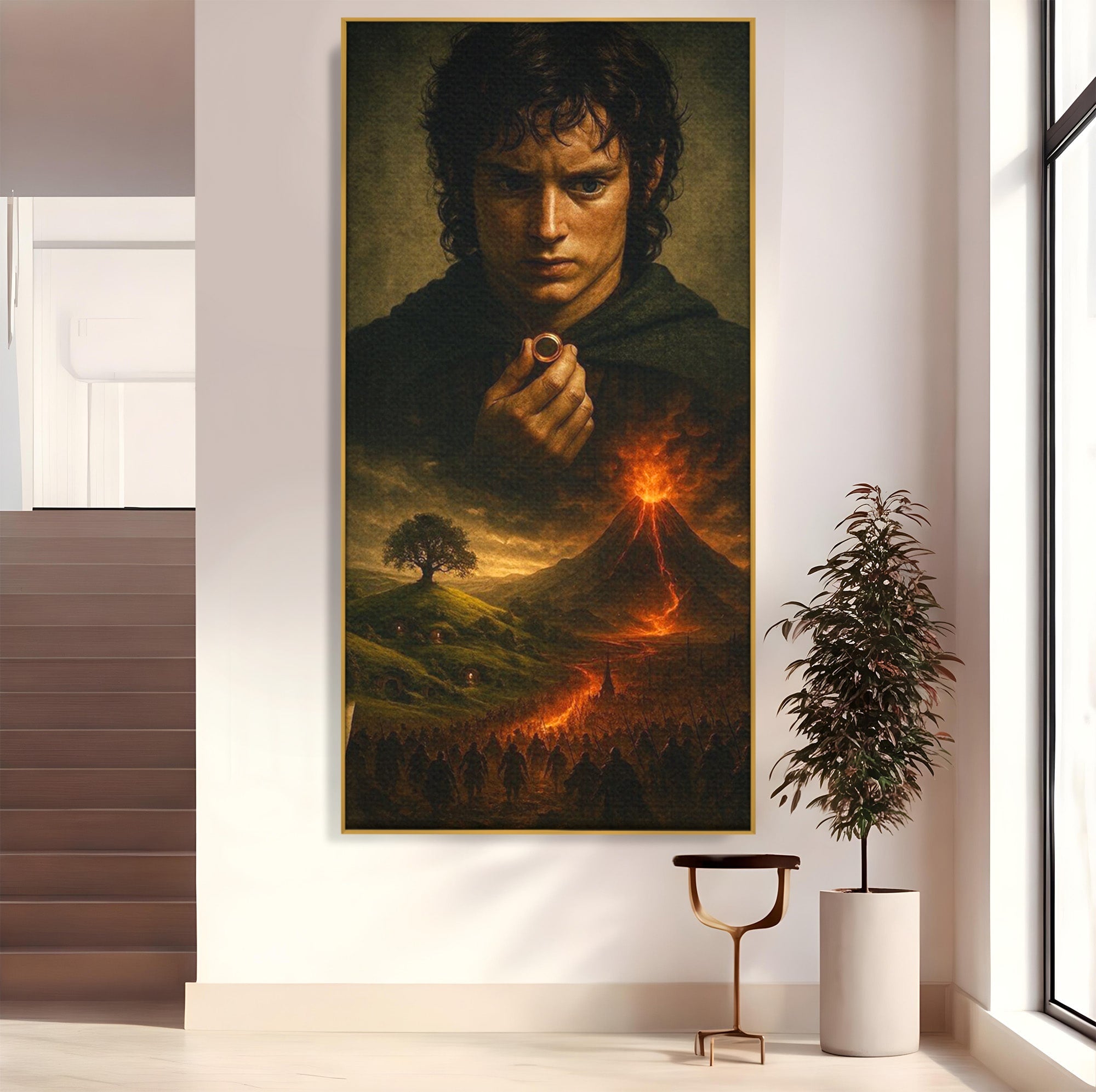 Tablou Canvas Premium LuxCanva® PI1286, Calatoria Inelului, Fantezie, Aventura, Frodo Baggins, Peisaj, Vulcan, Living, Dormitor, Culori Vibrante