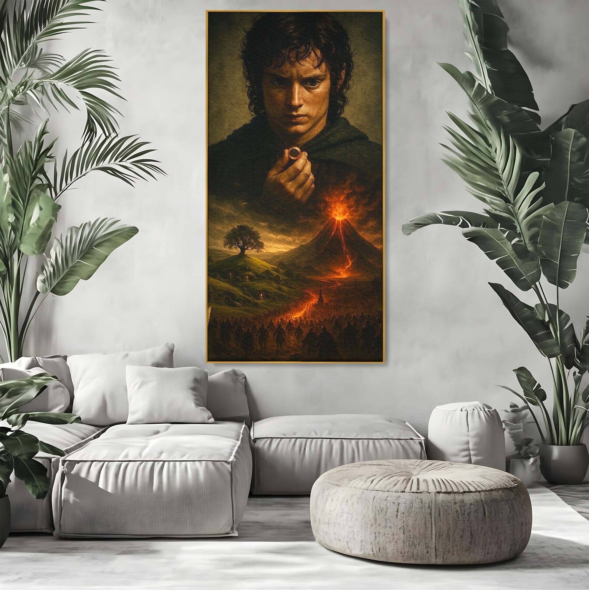 Tablou Canvas Premium LuxCanva® PI1286, Calatoria Inelului, Fantezie, Aventura, Frodo Baggins, Peisaj, Vulcan, Living, Dormitor, Culori Vibrante
