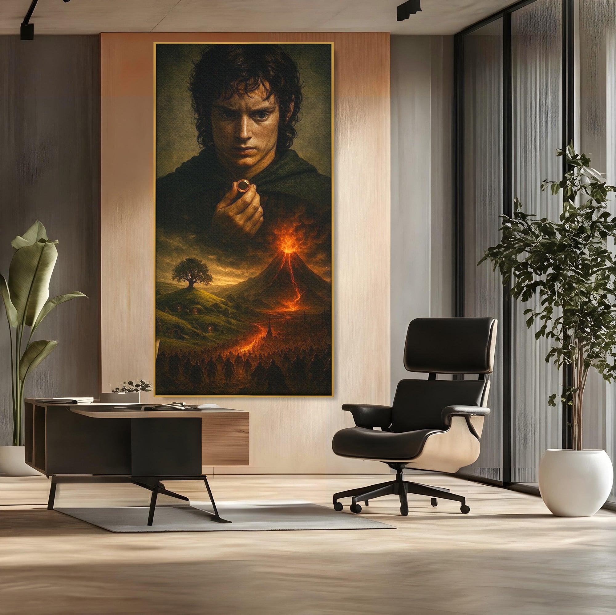 Tablou Canvas Premium LuxCanva® PI1286, Calatoria Inelului, Fantezie, Aventura, Frodo Baggins, Peisaj, Vulcan, Living, Dormitor, Culori Vibrante