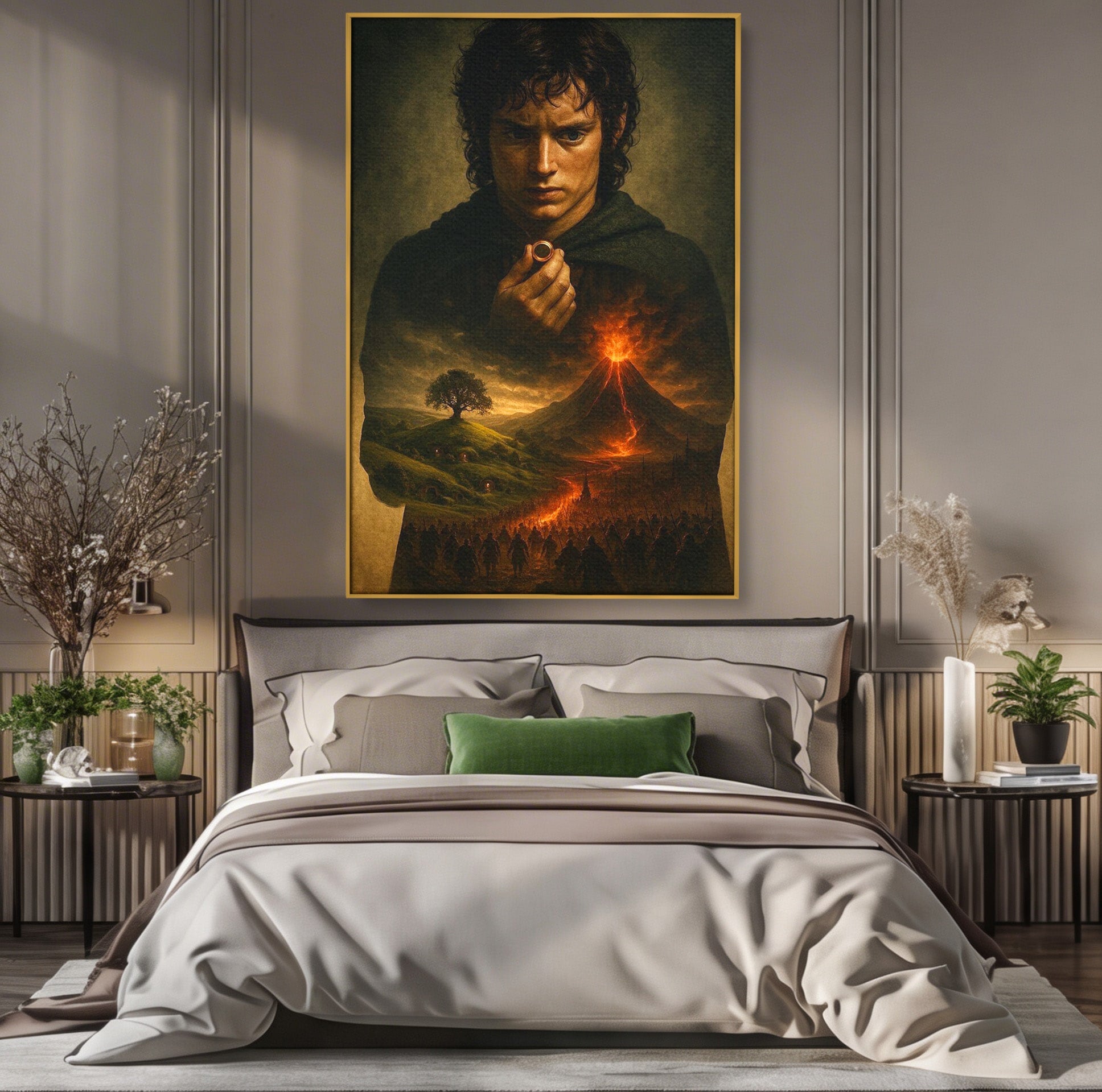 Tablou Canvas Premium LuxCanva® PI1286, Calatoria Inelului, Fantezie, Aventura, Frodo Baggins, Peisaj, Vulcan, Living, Dormitor, Culori Vibrante