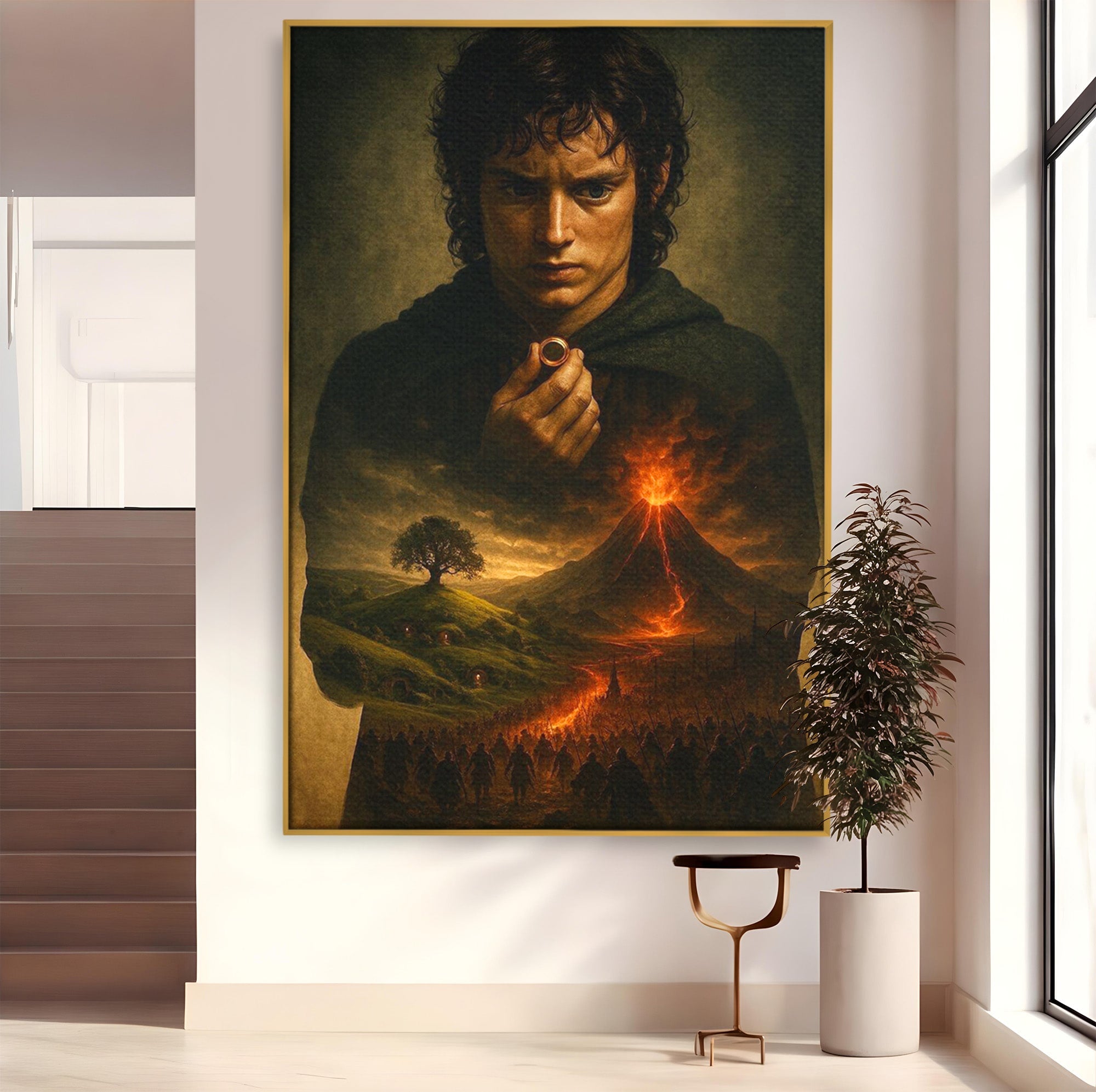 Tablou Canvas Premium LuxCanva® PI1286, Calatoria Inelului, Fantezie, Aventura, Frodo Baggins, Peisaj, Vulcan, Living, Dormitor, Culori Vibrante