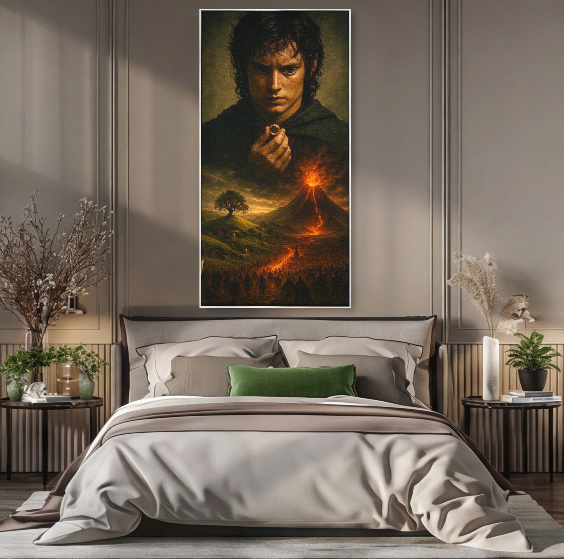 Tablou Canvas Premium LuxCanva® PI1286, Calatoria Inelului, Fantezie, Aventura, Frodo Baggins, Peisaj, Vulcan, Living, Dormitor, Culori Vibrante