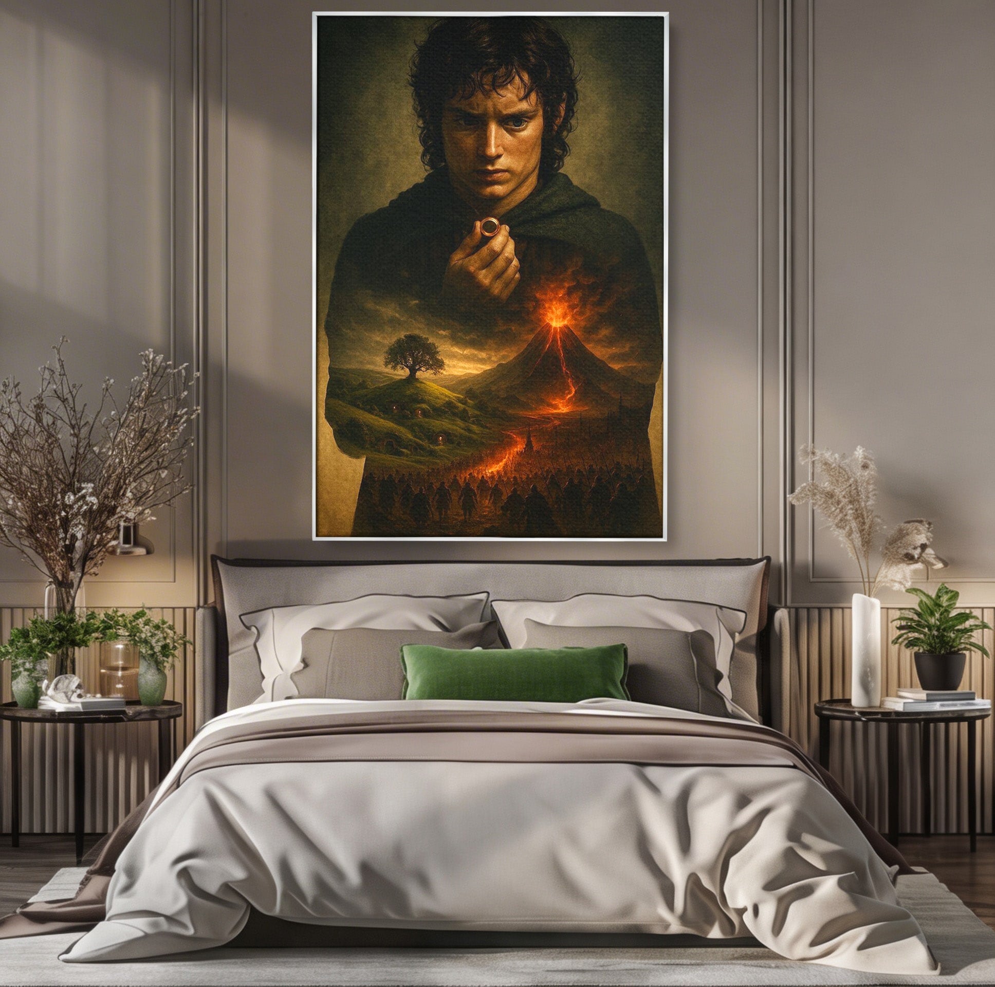 Tablou Canvas Premium LuxCanva® PI1286, Calatoria Inelului, Fantezie, Aventura, Frodo Baggins, Peisaj, Vulcan, Living, Dormitor, Culori Vibrante