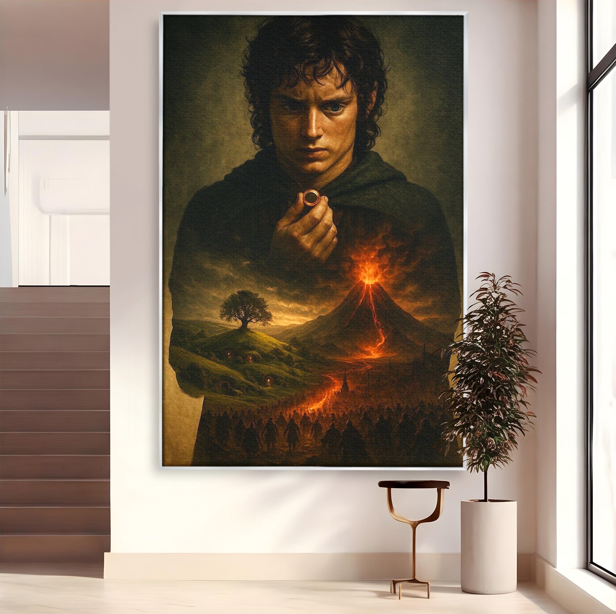 Tablou Canvas Premium LuxCanva® PI1286, Calatoria Inelului, Fantezie, Aventura, Frodo Baggins, Peisaj, Vulcan, Living, Dormitor, Culori Vibrante