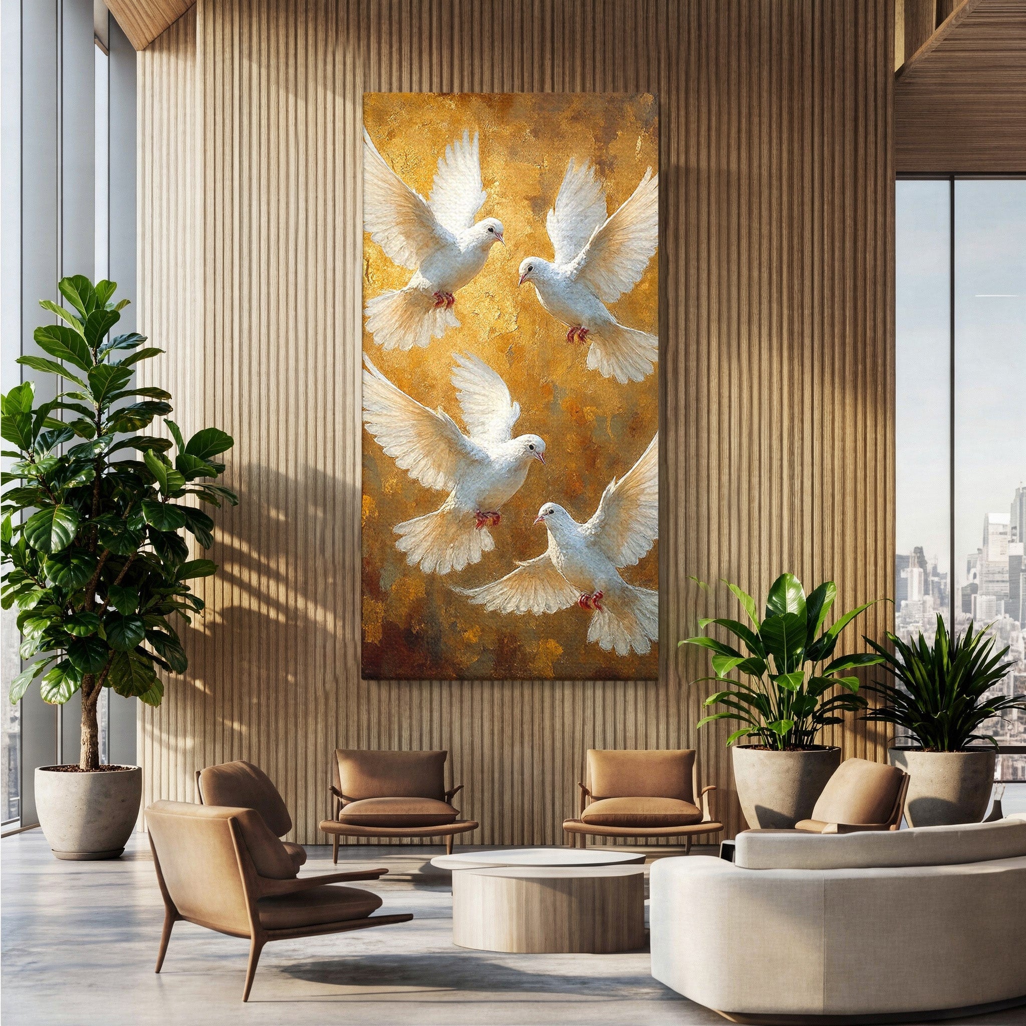 Tablou Canvas Premium LuxCanva® PI1287, Porumbei In Zbor, Cer, Aripi, Pasari, Pace, Living, Dormitor, Culori Vibrante