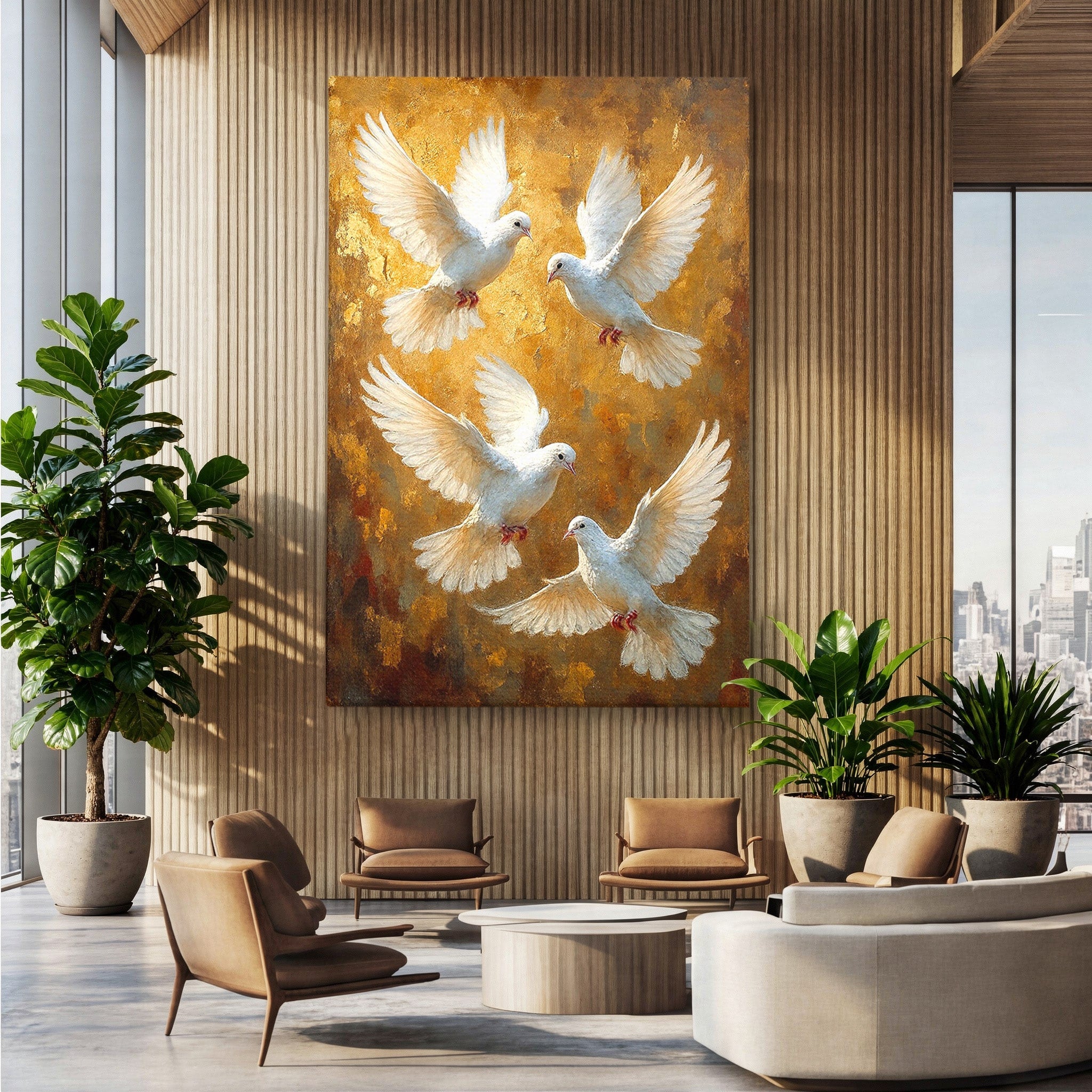Tablou Canvas Premium LuxCanva® PI1287, Porumbei In Zbor, Cer, Aripi, Pasari, Pace, Living, Dormitor, Culori Vibrante