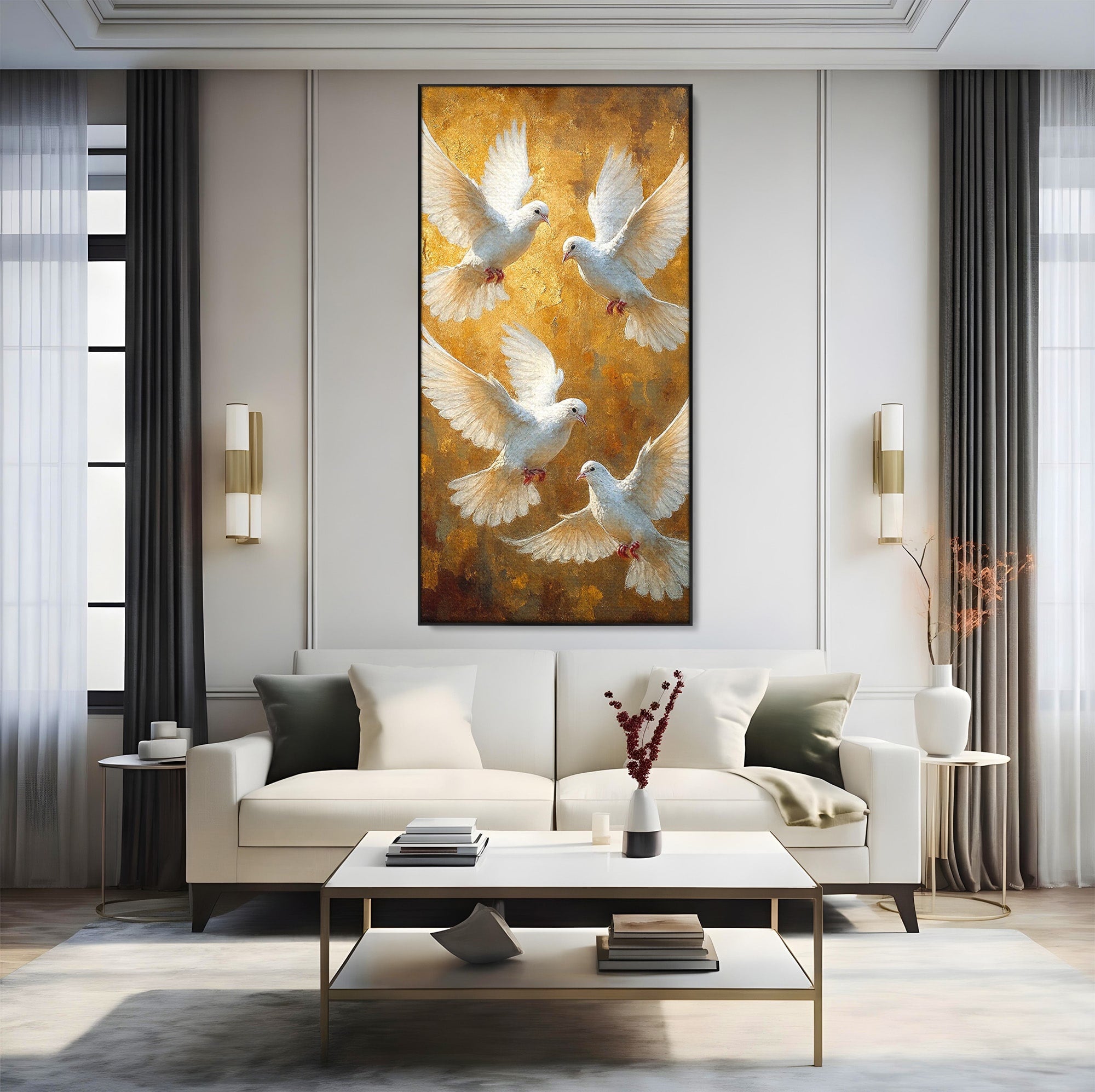 Tablou Canvas Premium LuxCanva® PI1287, Porumbei In Zbor, Cer, Aripi, Pasari, Pace, Living, Dormitor, Culori Vibrante