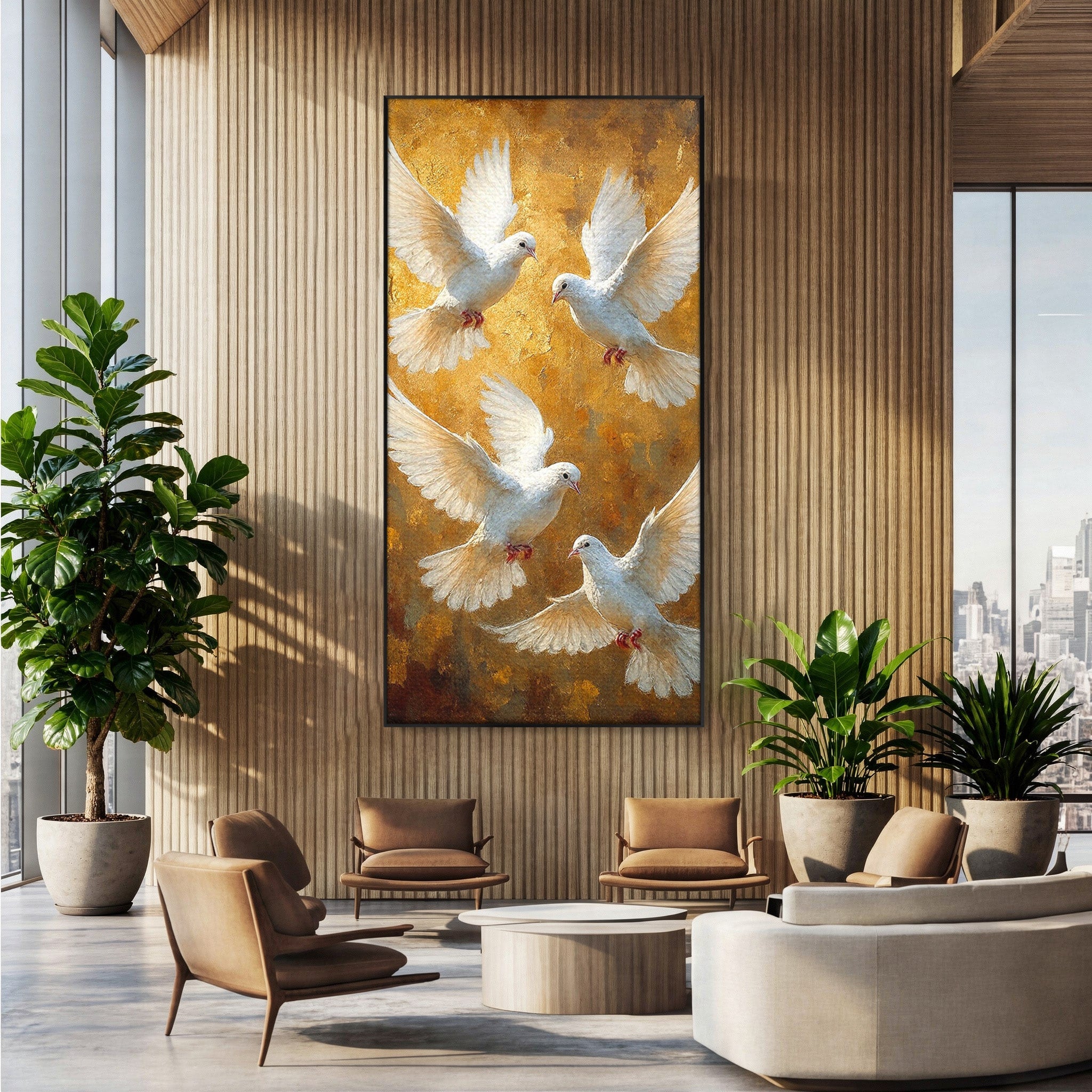 Tablou Canvas Premium LuxCanva® PI1287, Porumbei In Zbor, Cer, Aripi, Pasari, Pace, Living, Dormitor, Culori Vibrante