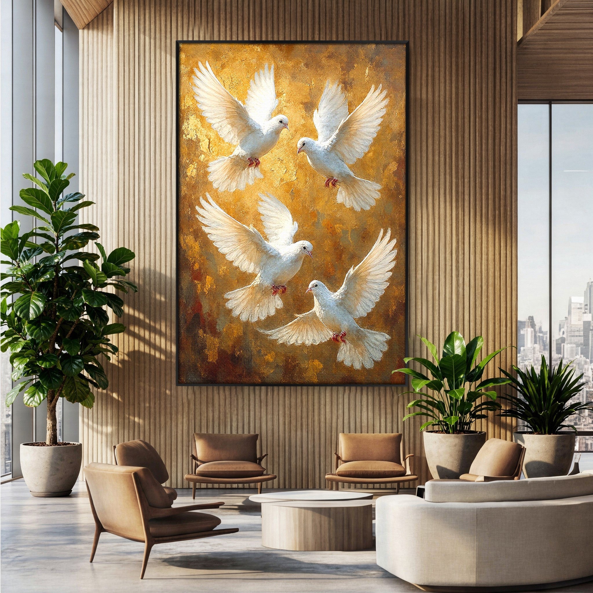 Tablou Canvas Premium LuxCanva® PI1287, Porumbei In Zbor, Cer, Aripi, Pasari, Pace, Living, Dormitor, Culori Vibrante