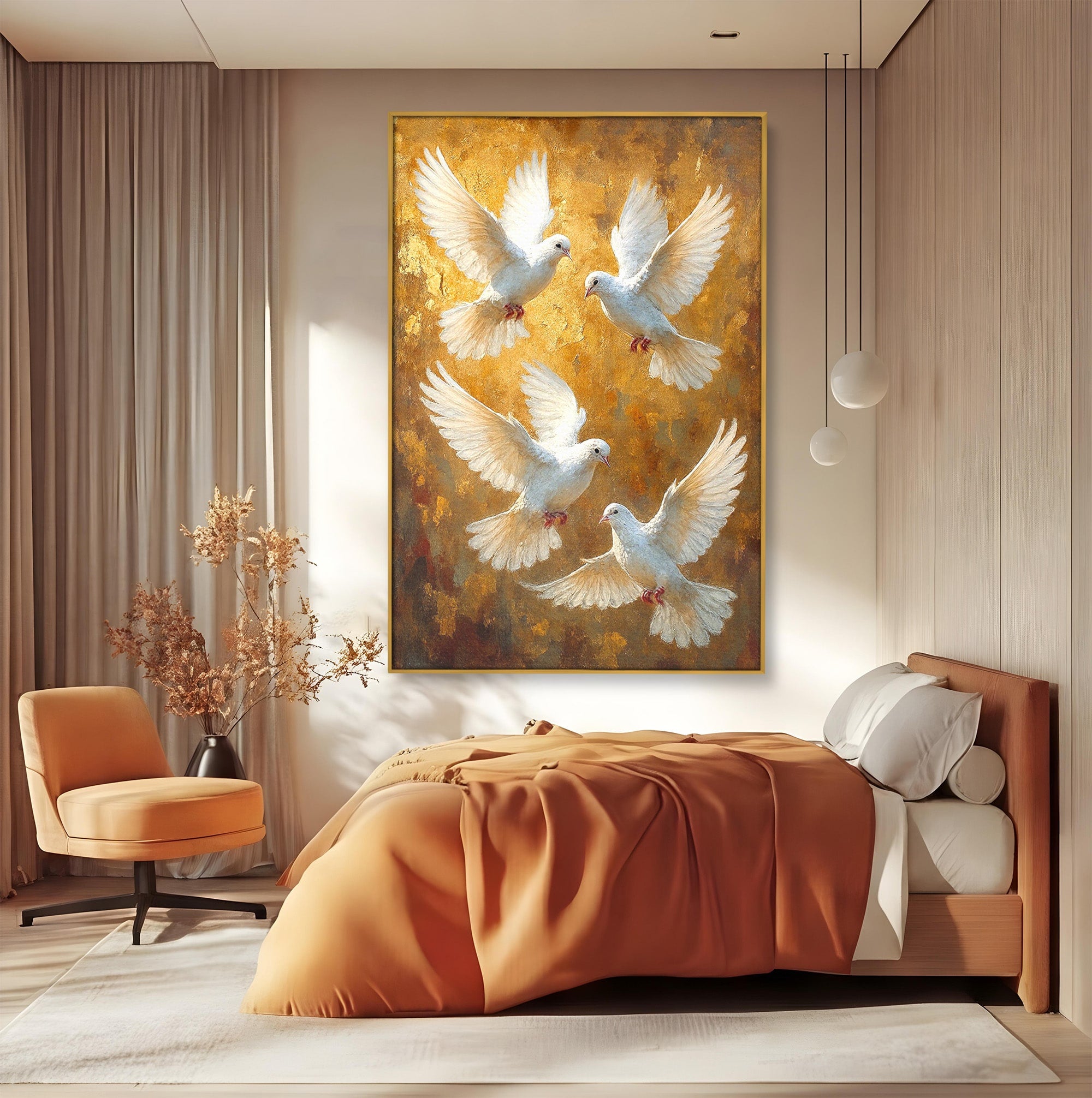 Tablou Canvas Premium LuxCanva® PI1287, Porumbei In Zbor, Cer, Aripi, Pasari, Pace, Living, Dormitor, Culori Vibrante