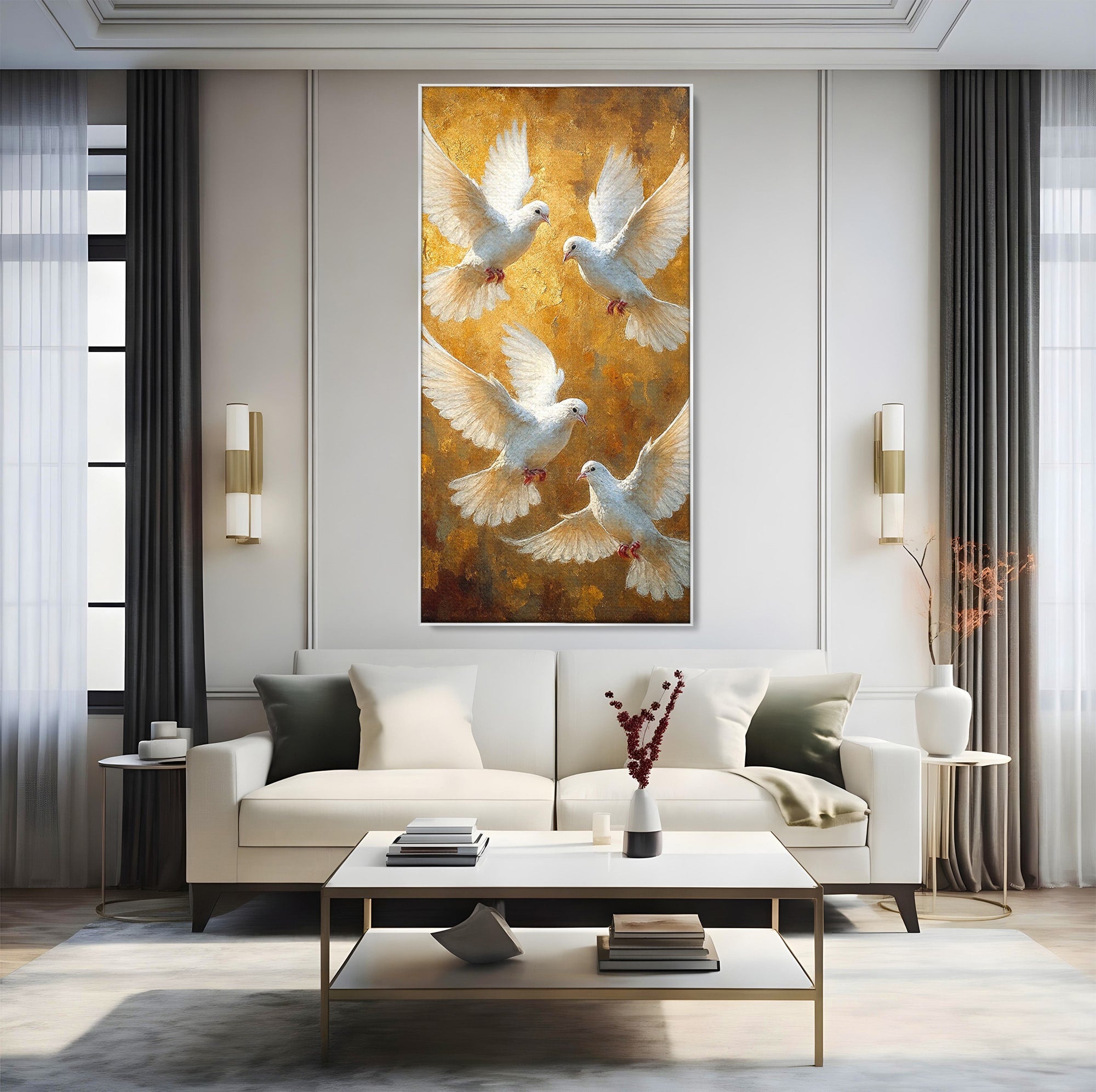 Tablou Canvas Premium LuxCanva® PI1287, Porumbei In Zbor, Cer, Aripi, Pasari, Pace, Living, Dormitor, Culori Vibrante