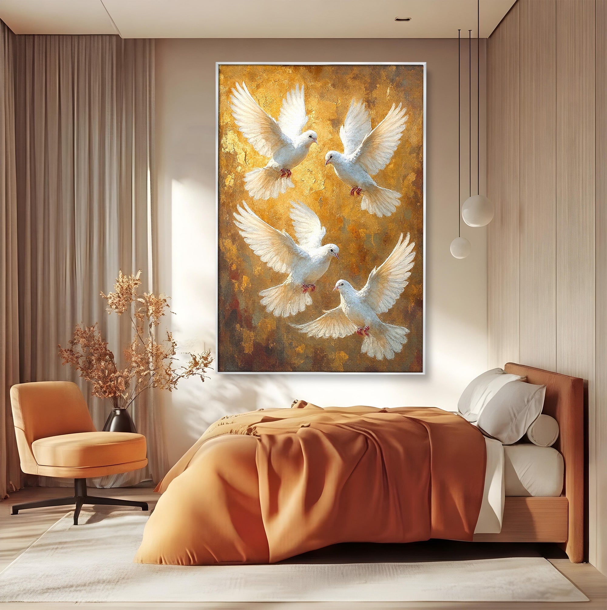 Tablou Canvas Premium LuxCanva® PI1287, Porumbei In Zbor, Cer, Aripi, Pasari, Pace, Living, Dormitor, Culori Vibrante