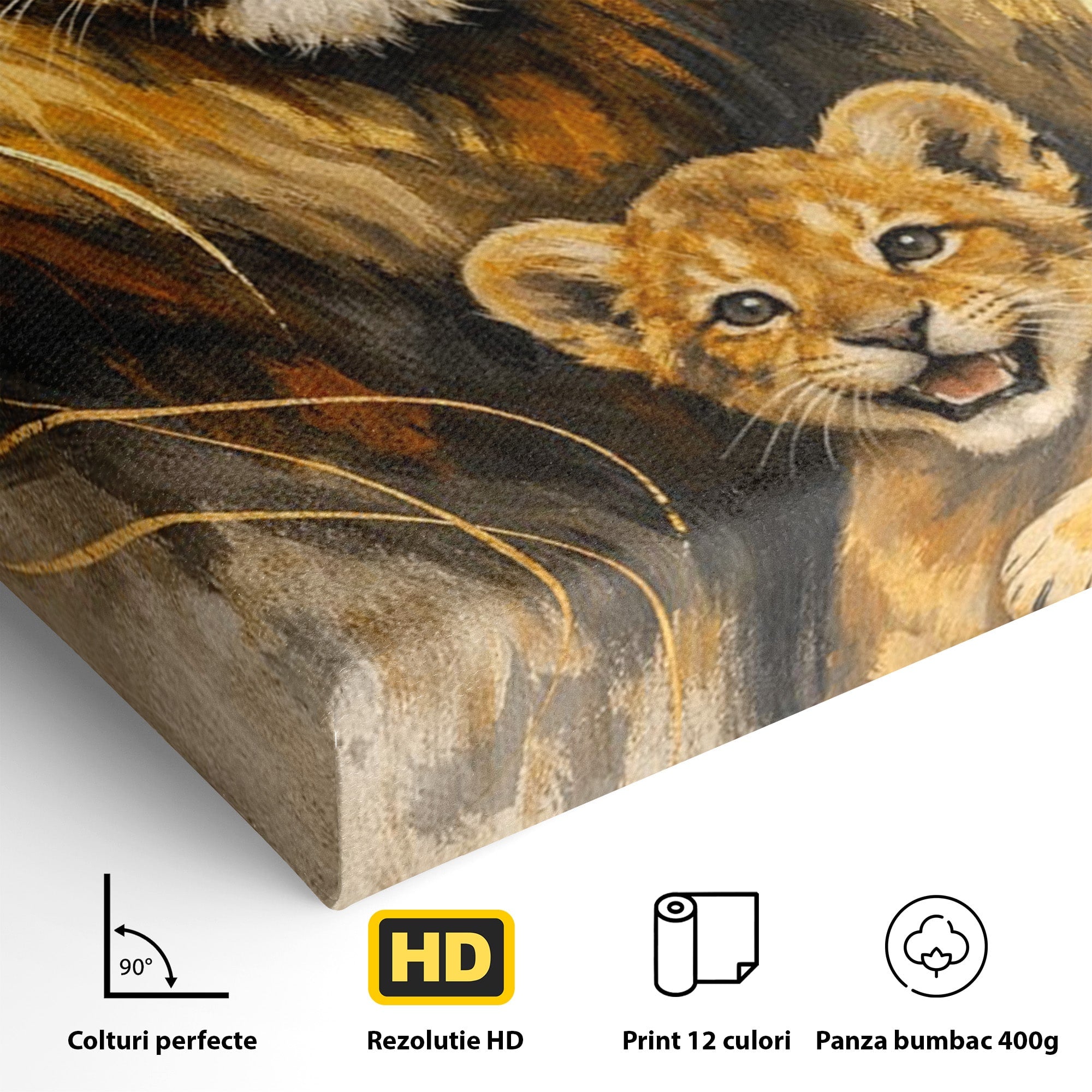 Tablou Canvas Premium LuxCanva® PI1288, Familia De Lei, Rege, Regina, Animale, Safari, Living, Culori Vibrante