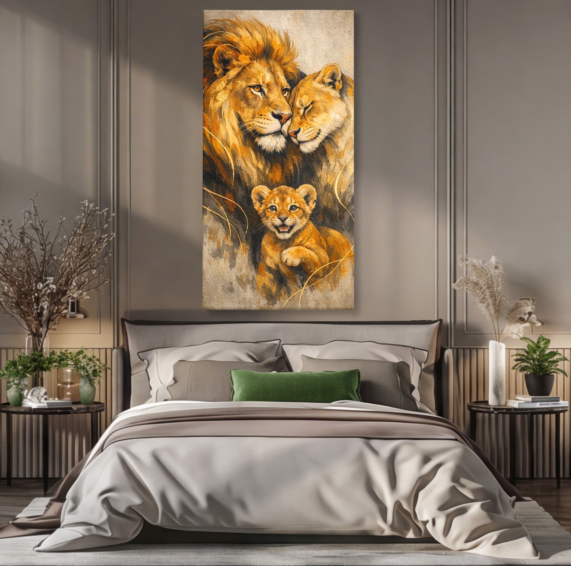 Tablou Canvas Premium LuxCanva® PI1288, Familia De Lei, Rege, Regina, Animale, Safari, Living, Culori Vibrante