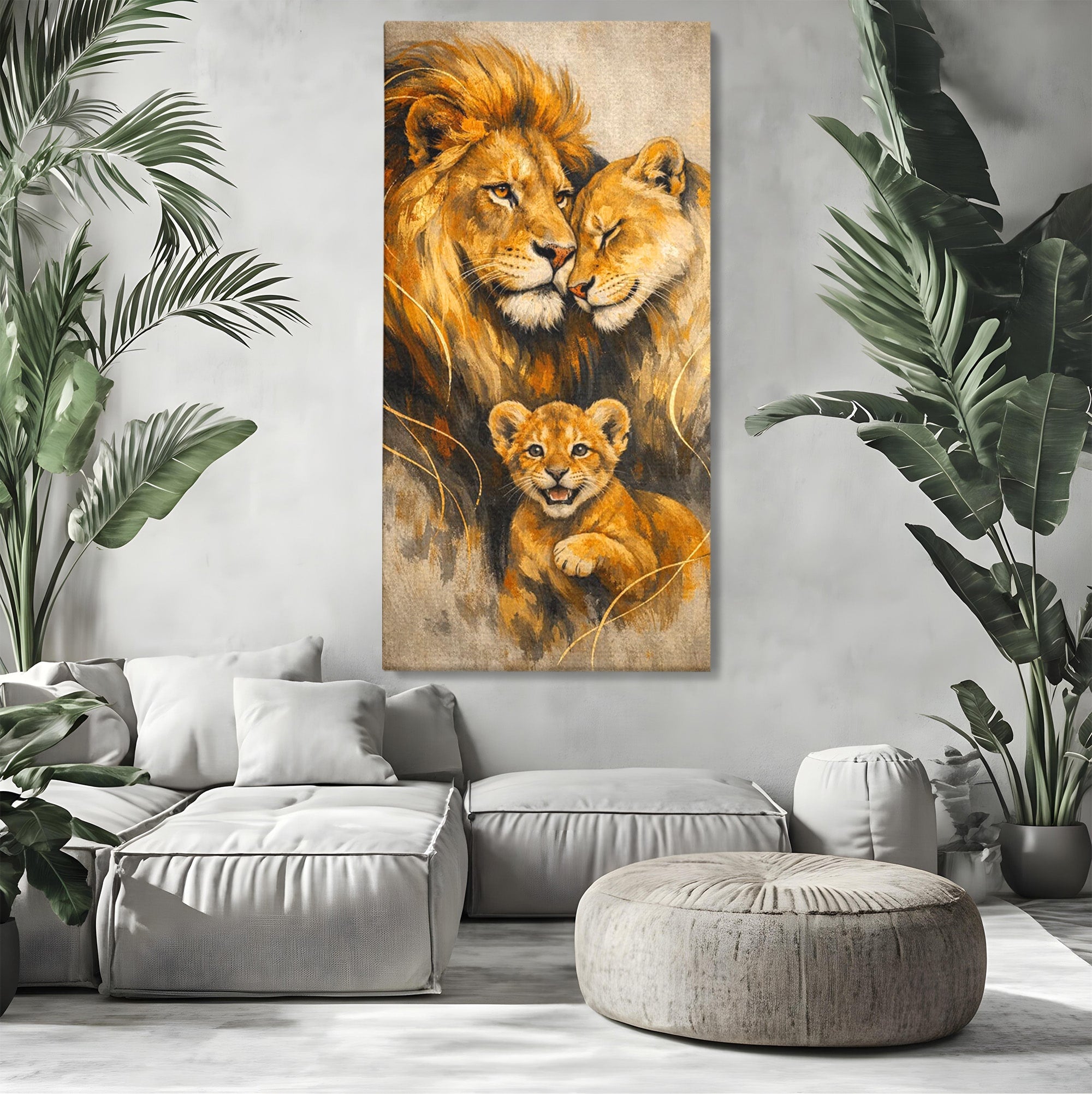 Tablou Canvas Premium LuxCanva® PI1288, Familia De Lei, Rege, Regina, Animale, Safari, Living, Culori Vibrante