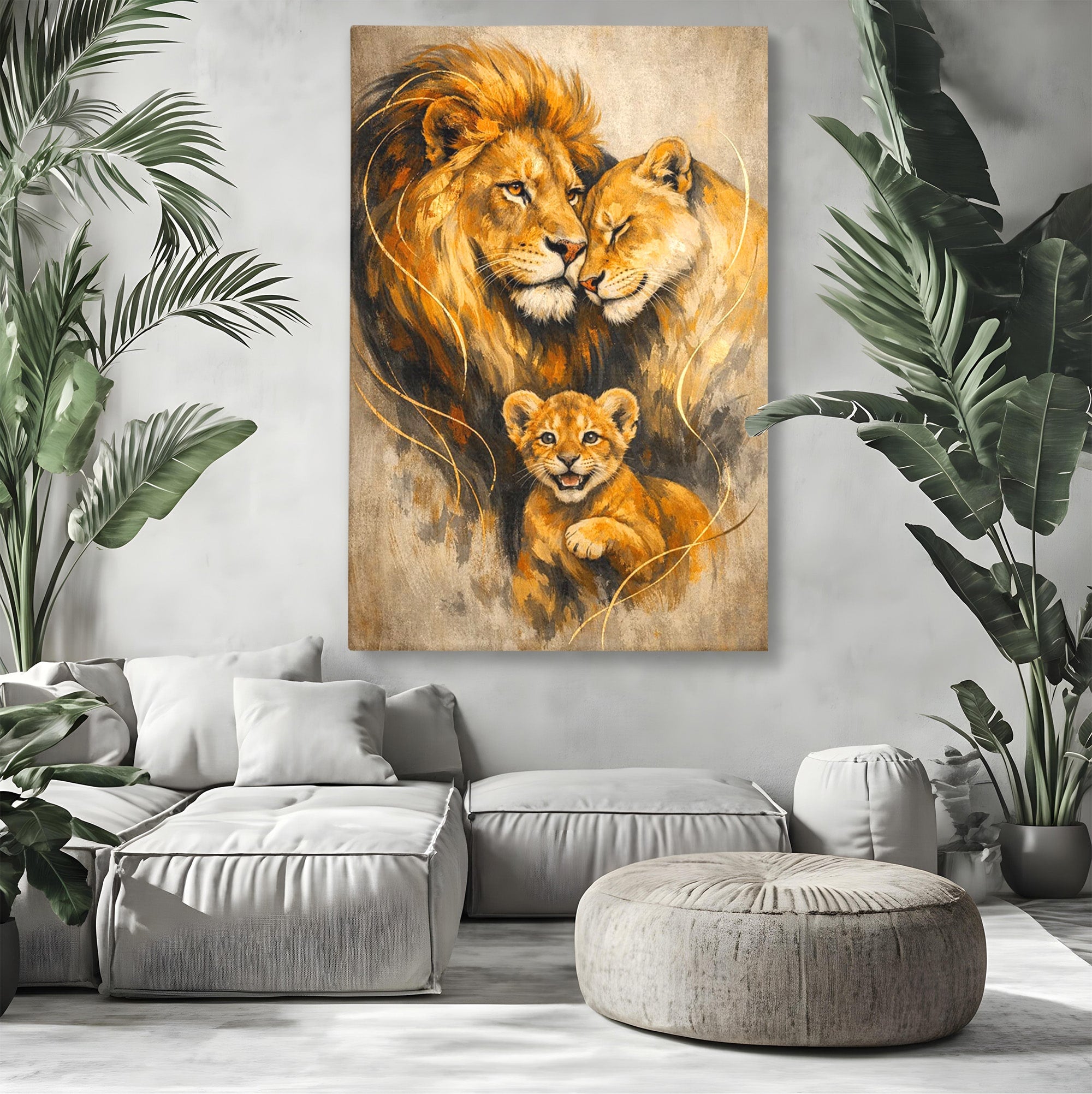 Tablou Canvas Premium LuxCanva® PI1288, Familia De Lei, Rege, Regina, Animale, Safari, Living, Culori Vibrante