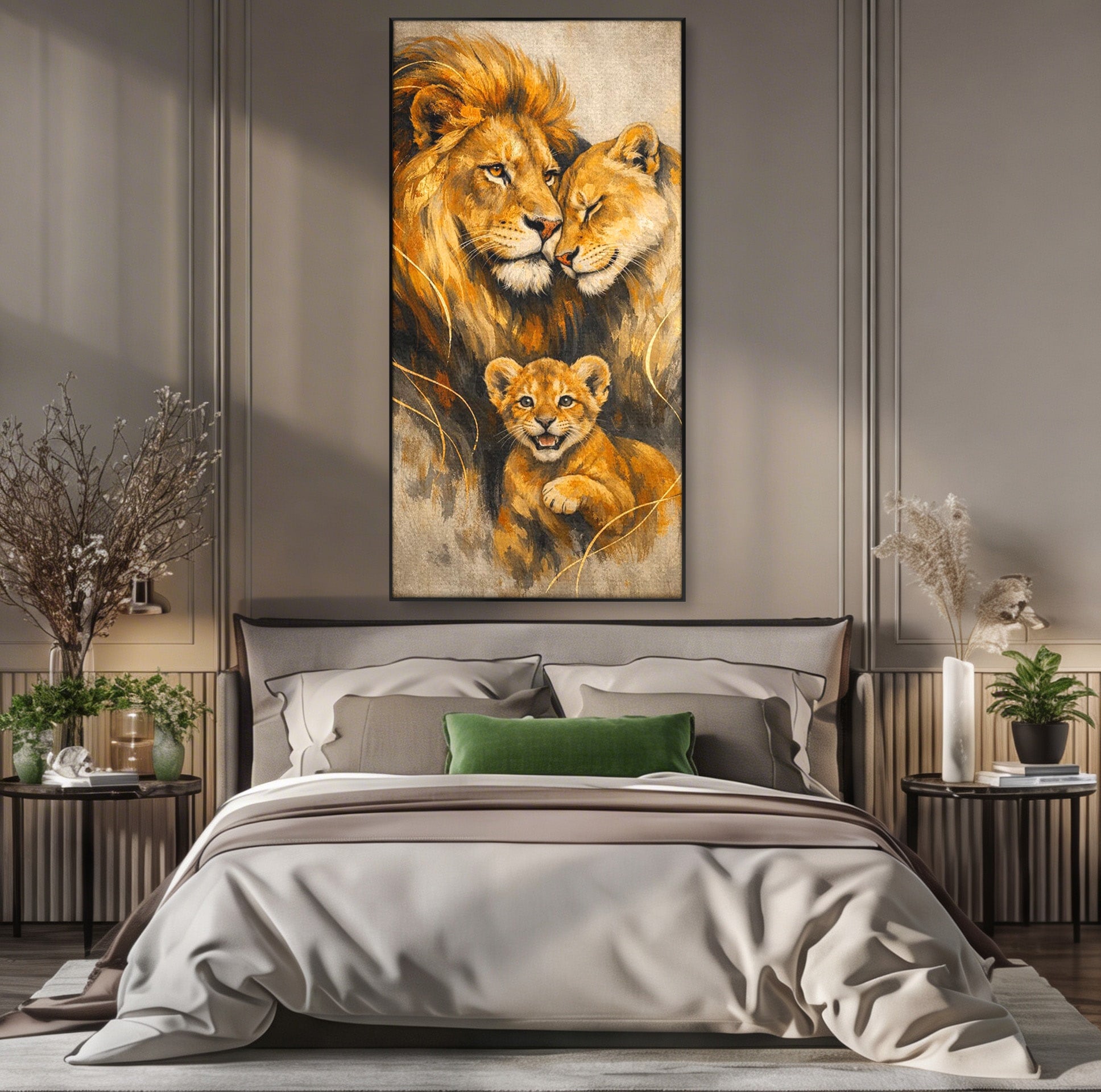 Tablou Canvas Premium LuxCanva® PI1288, Familia De Lei, Rege, Regina, Animale, Safari, Living, Culori Vibrante