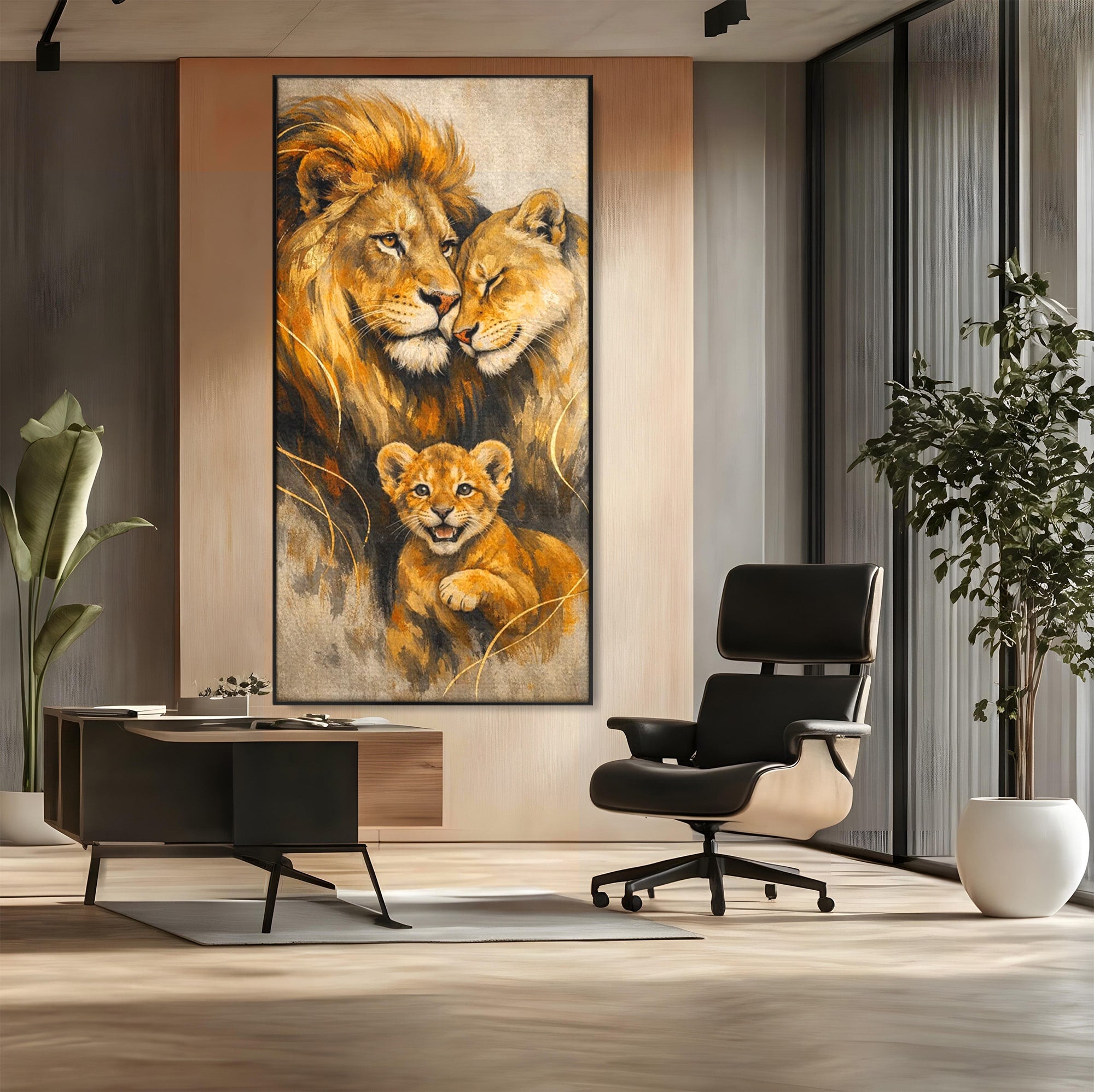 Tablou Canvas Premium LuxCanva® PI1288, Familia De Lei, Rege, Regina, Animale, Safari, Living, Culori Vibrante