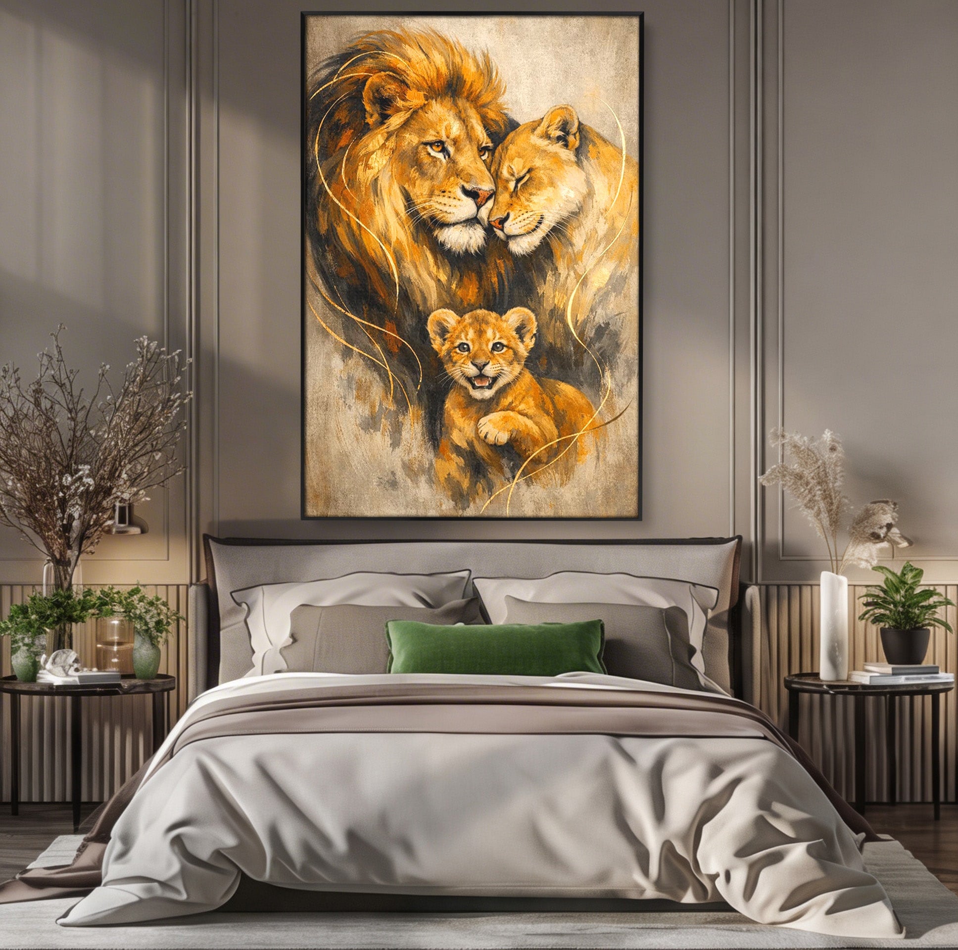 Tablou Canvas Premium LuxCanva® PI1288, Familia De Lei, Rege, Regina, Animale, Safari, Living, Culori Vibrante