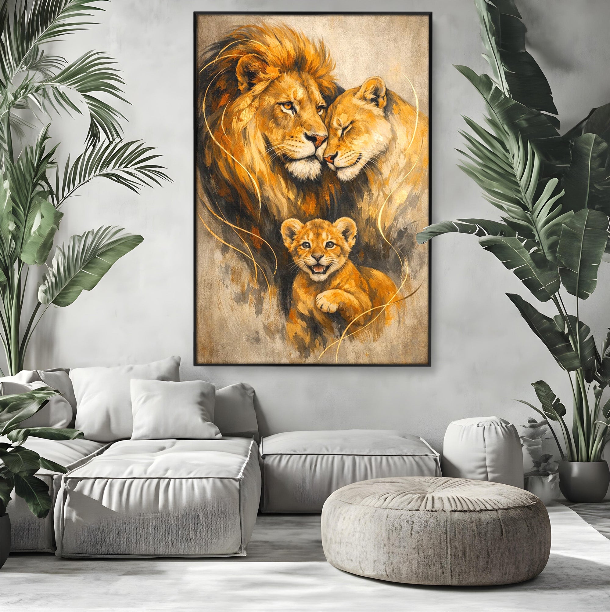 Tablou Canvas Premium LuxCanva® PI1288, Familia De Lei, Rege, Regina, Animale, Safari, Living, Culori Vibrante