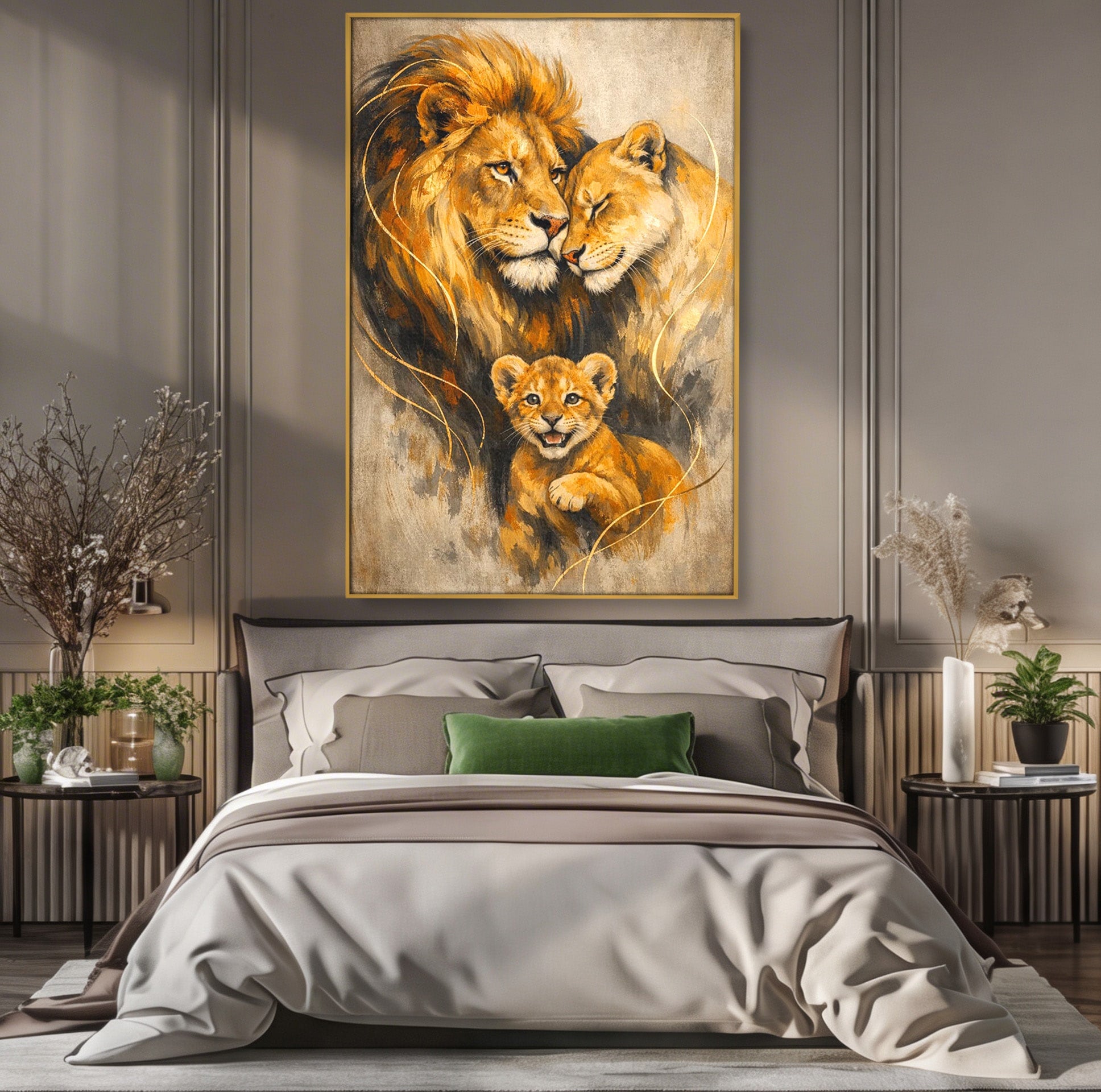 Tablou Canvas Premium LuxCanva® PI1288, Familia De Lei, Rege, Regina, Animale, Safari, Living, Culori Vibrante