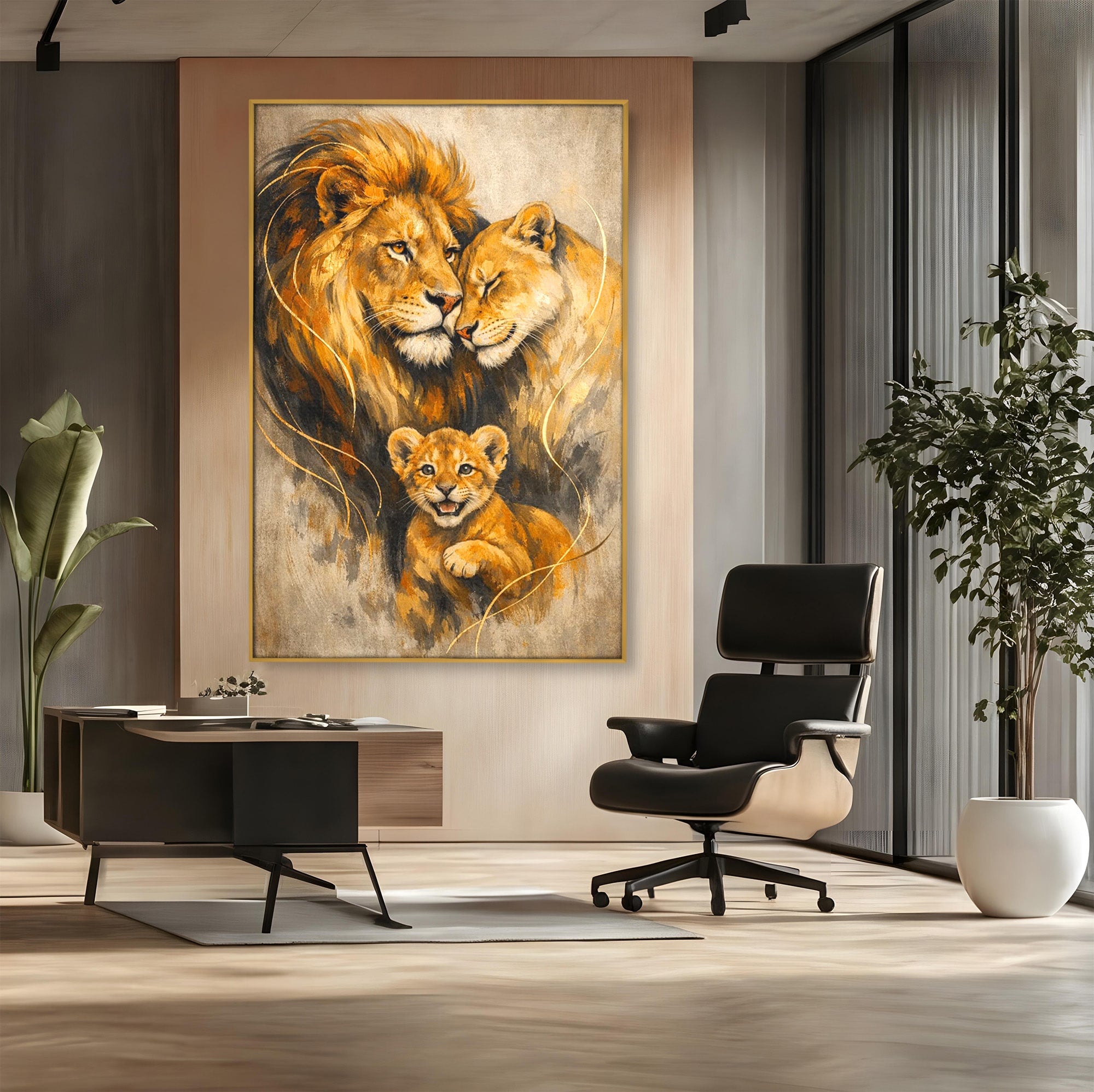 Tablou Canvas Premium LuxCanva® PI1288, Familia De Lei, Rege, Regina, Animale, Safari, Living, Culori Vibrante