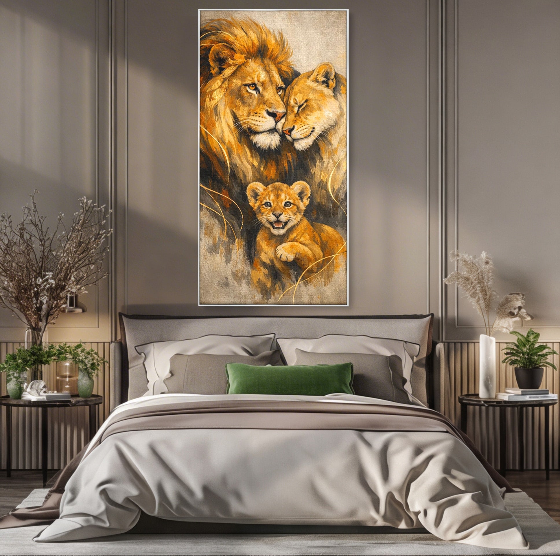 Tablou Canvas Premium LuxCanva® PI1288, Familia De Lei, Rege, Regina, Animale, Safari, Living, Culori Vibrante
