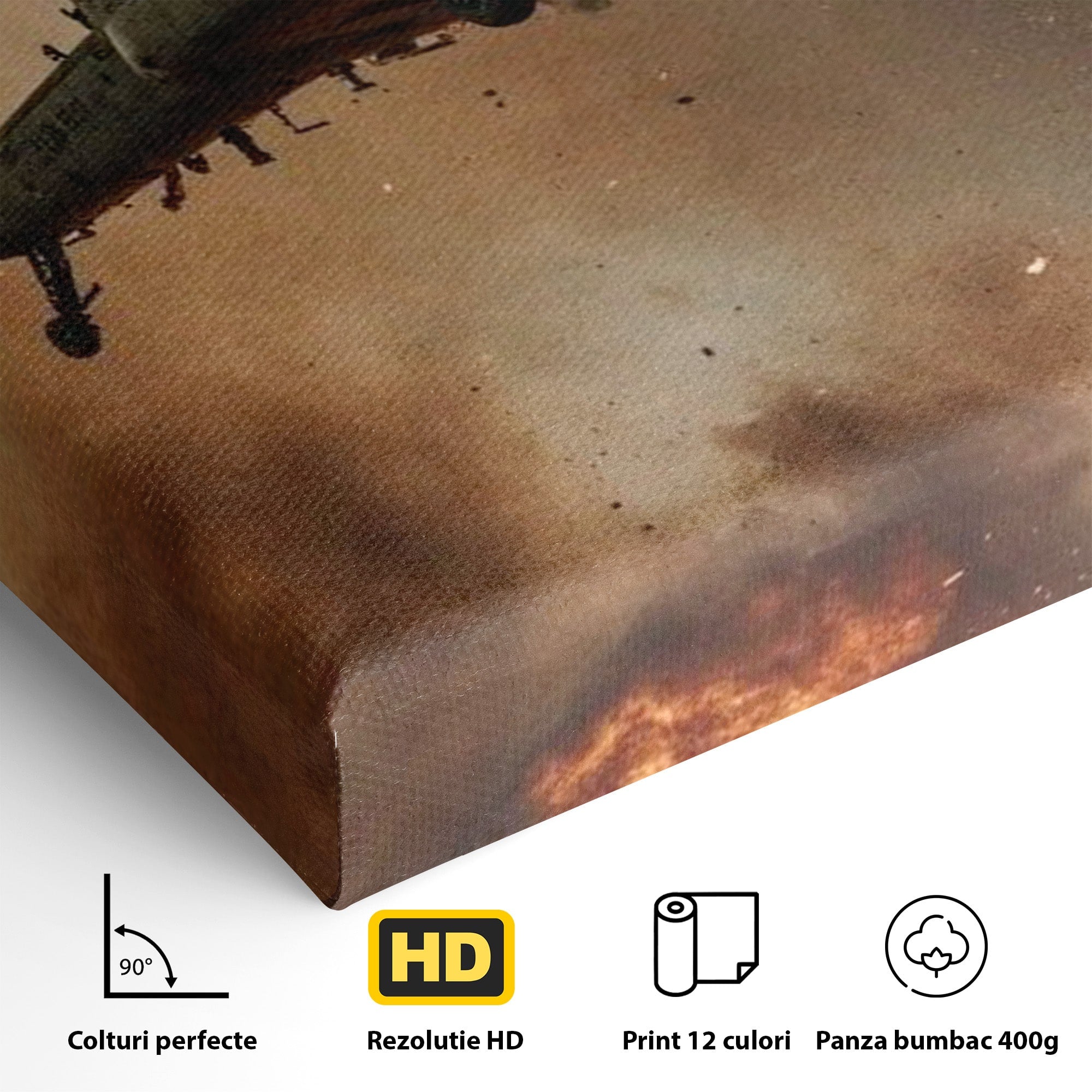 Tablou Canvas Premium LuxCanva® PI1290, Elicopter In Actiune, Foc, Actiune, Explozie, Cer, Dramatic, Living, Culori Vibrante