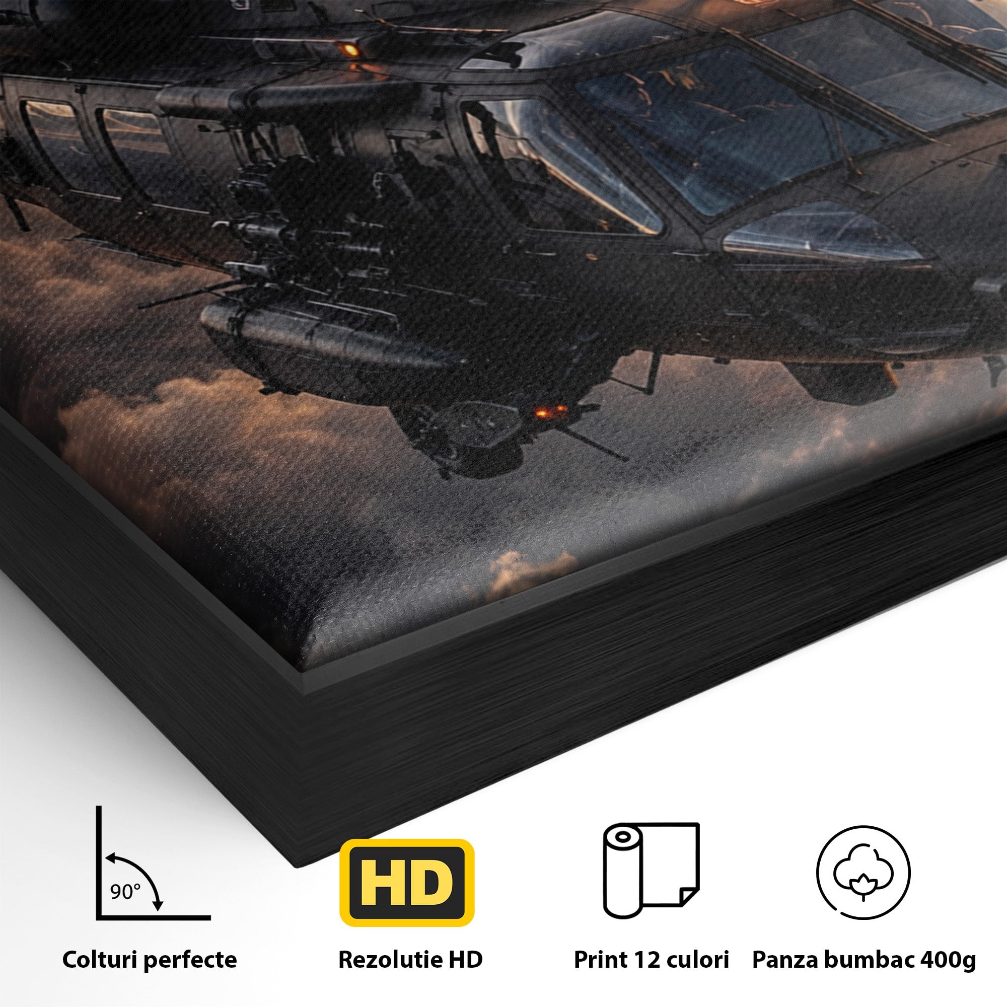 Tablou Canvas Premium LuxCanva® PI1291, Elicopter In Apus, Elice, Cer, Apus, Aventura, Dormitor, Culori Vibrante