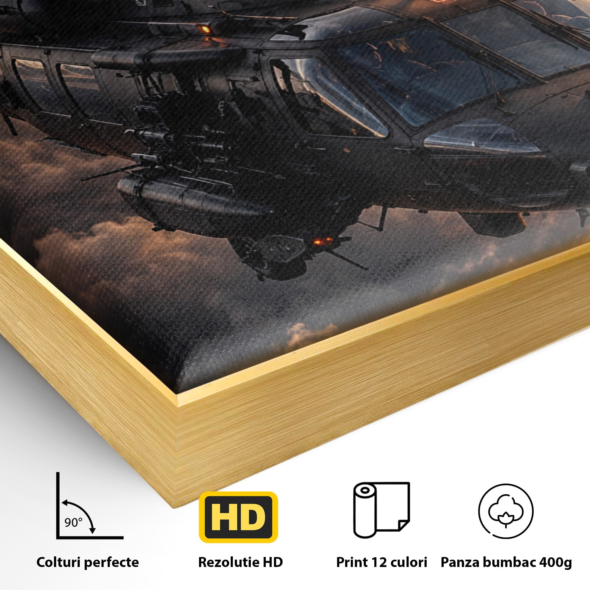 Tablou Canvas Premium LuxCanva® PI1291, Elicopter In Apus, Elice, Cer, Apus, Aventura, Dormitor, Culori Vibrante