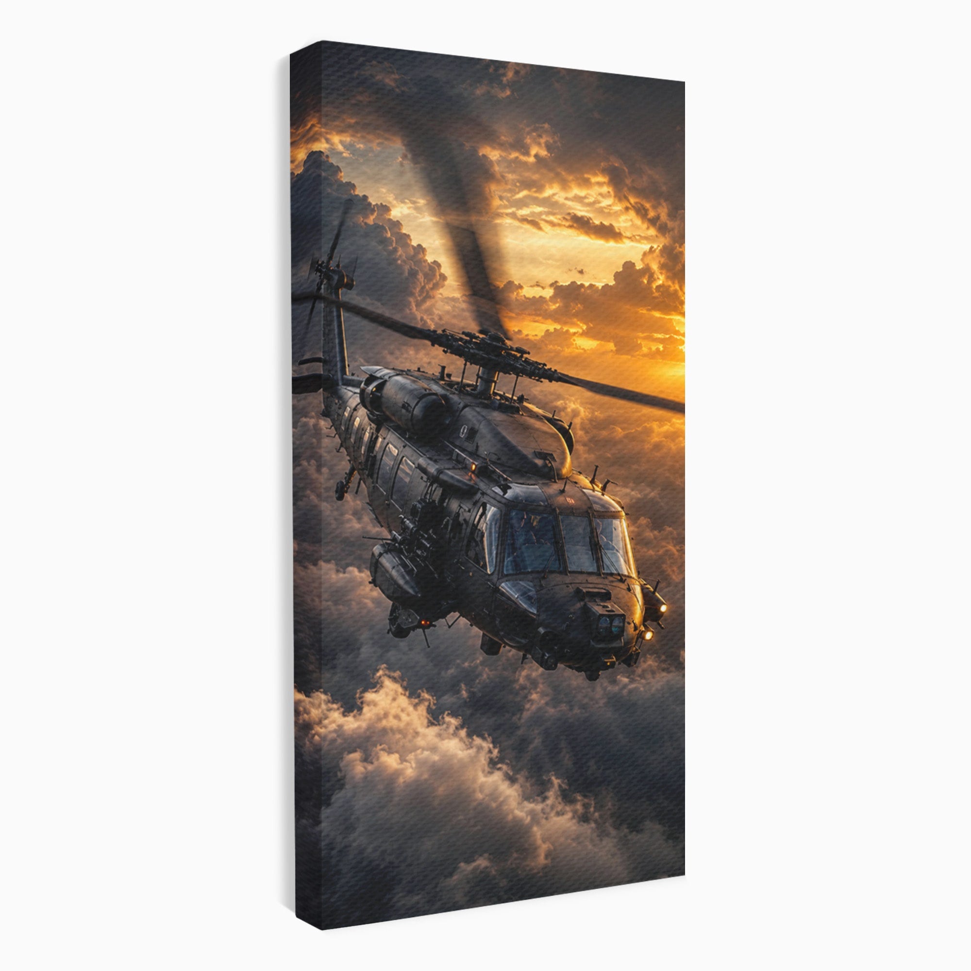 Tablou Canvas Premium LuxCanva® PI1291, Elicopter In Apus, Elice, Cer, Apus, Aventura, Dormitor, Culori Vibrante