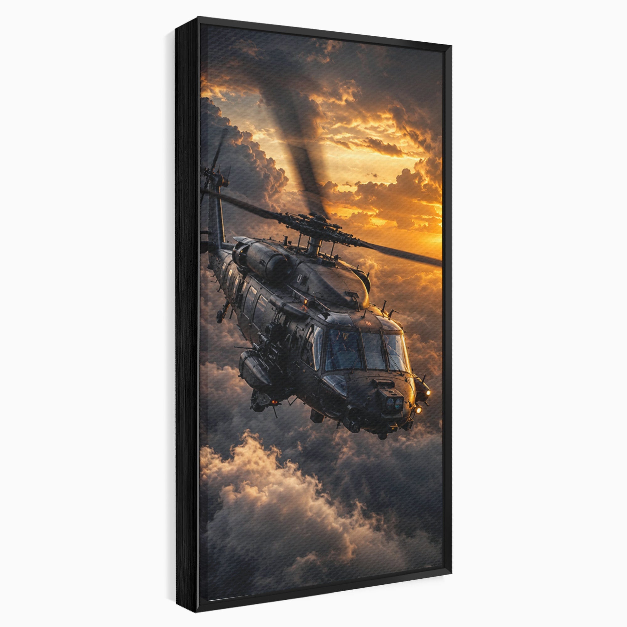 Tablou Canvas Premium LuxCanva® PI1291, Elicopter In Apus, Elice, Cer, Apus, Aventura, Dormitor, Culori Vibrante