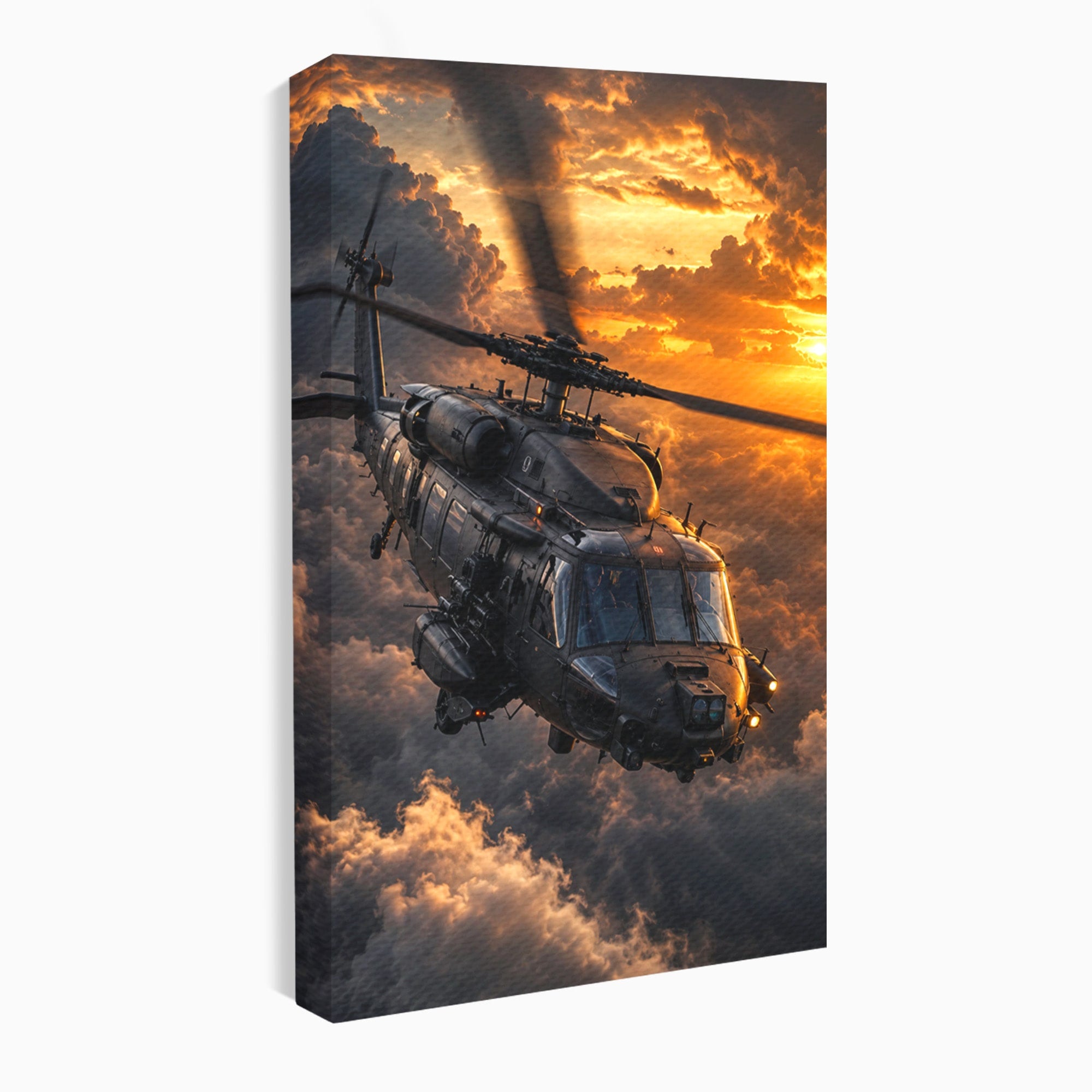 Tablou Canvas Premium LuxCanva® PI1291, Elicopter In Apus, Elice, Cer, Apus, Aventura, Dormitor, Culori Vibrante