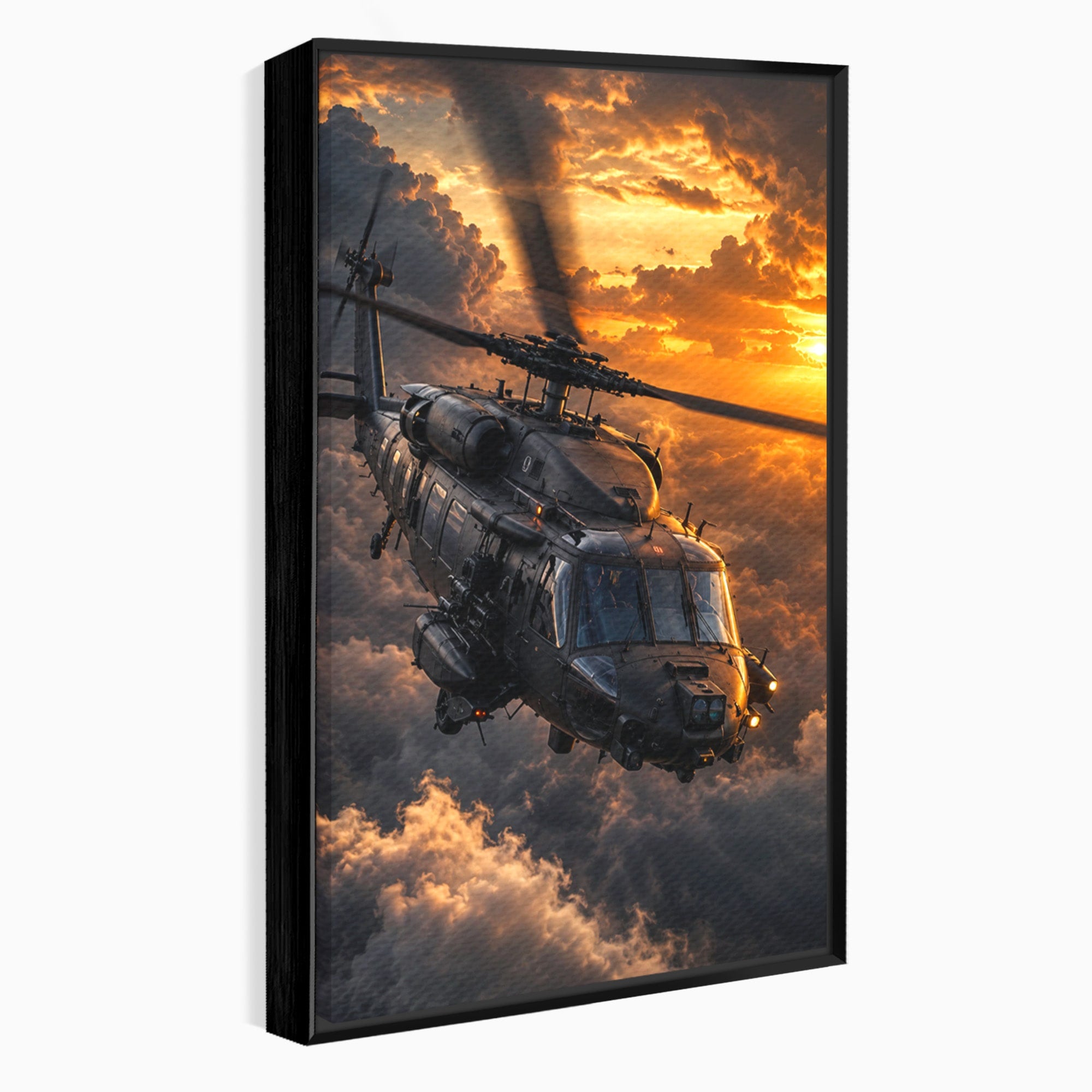 Tablou Canvas Premium LuxCanva® PI1291, Elicopter In Apus, Elice, Cer, Apus, Aventura, Dormitor, Culori Vibrante