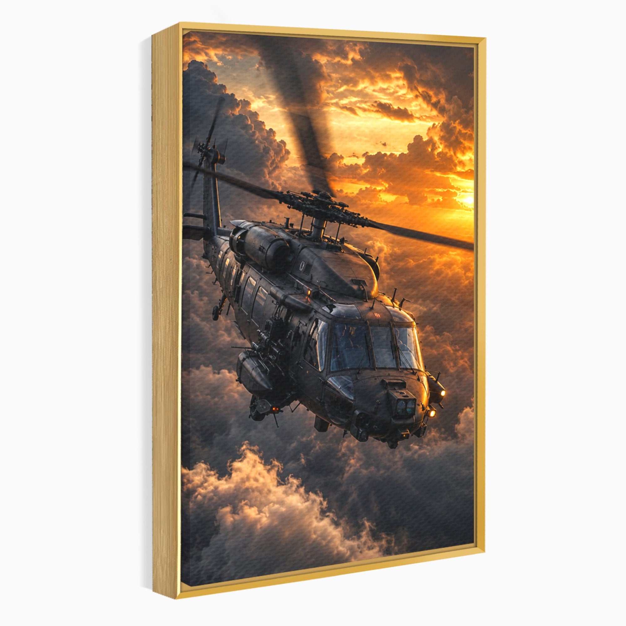 Tablou Canvas Premium LuxCanva® PI1291, Elicopter In Apus, Elice, Cer, Apus, Aventura, Dormitor, Culori Vibrante
