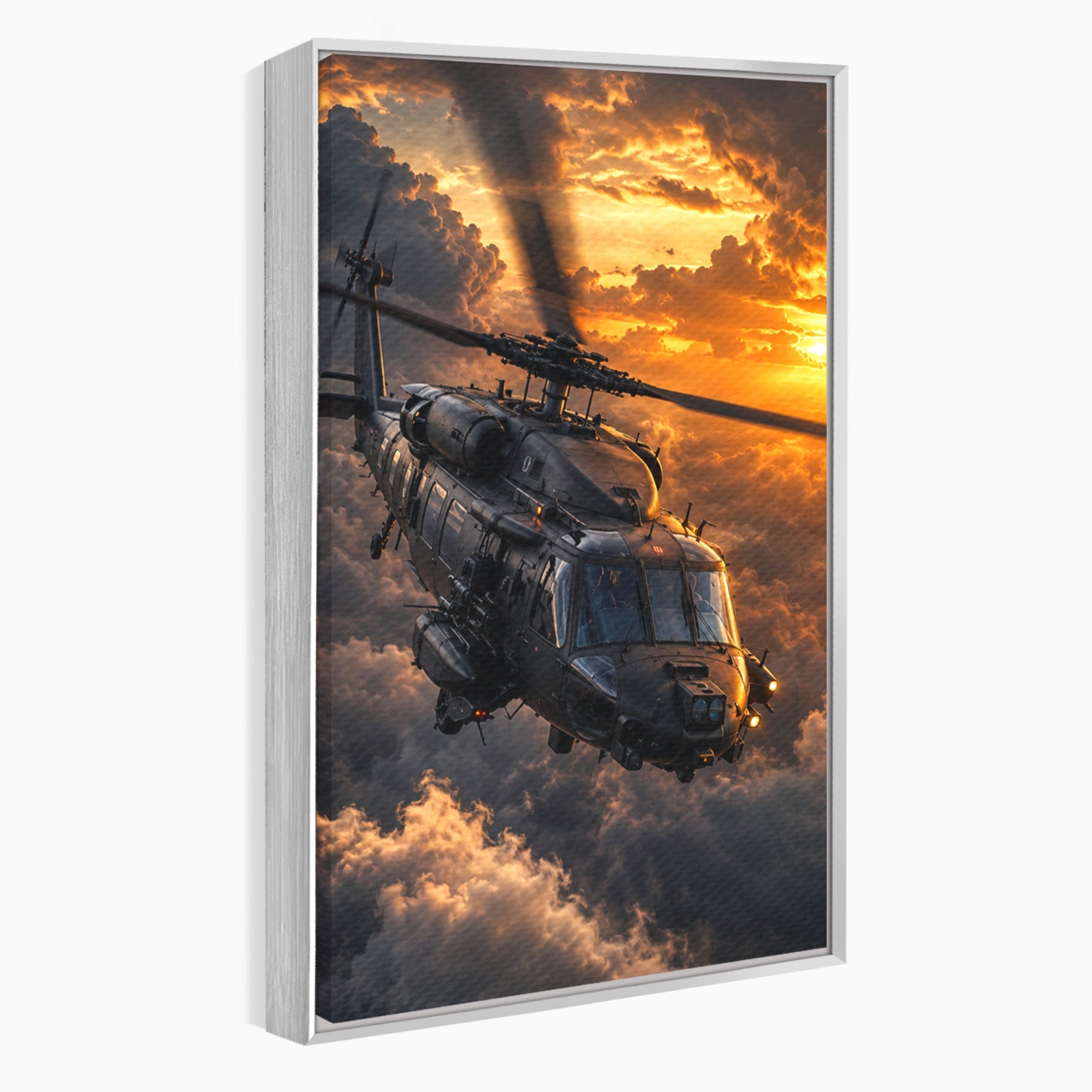 Tablou Canvas Premium LuxCanva® PI1291, Elicopter In Apus, Elice, Cer, Apus, Aventura, Dormitor, Culori Vibrante