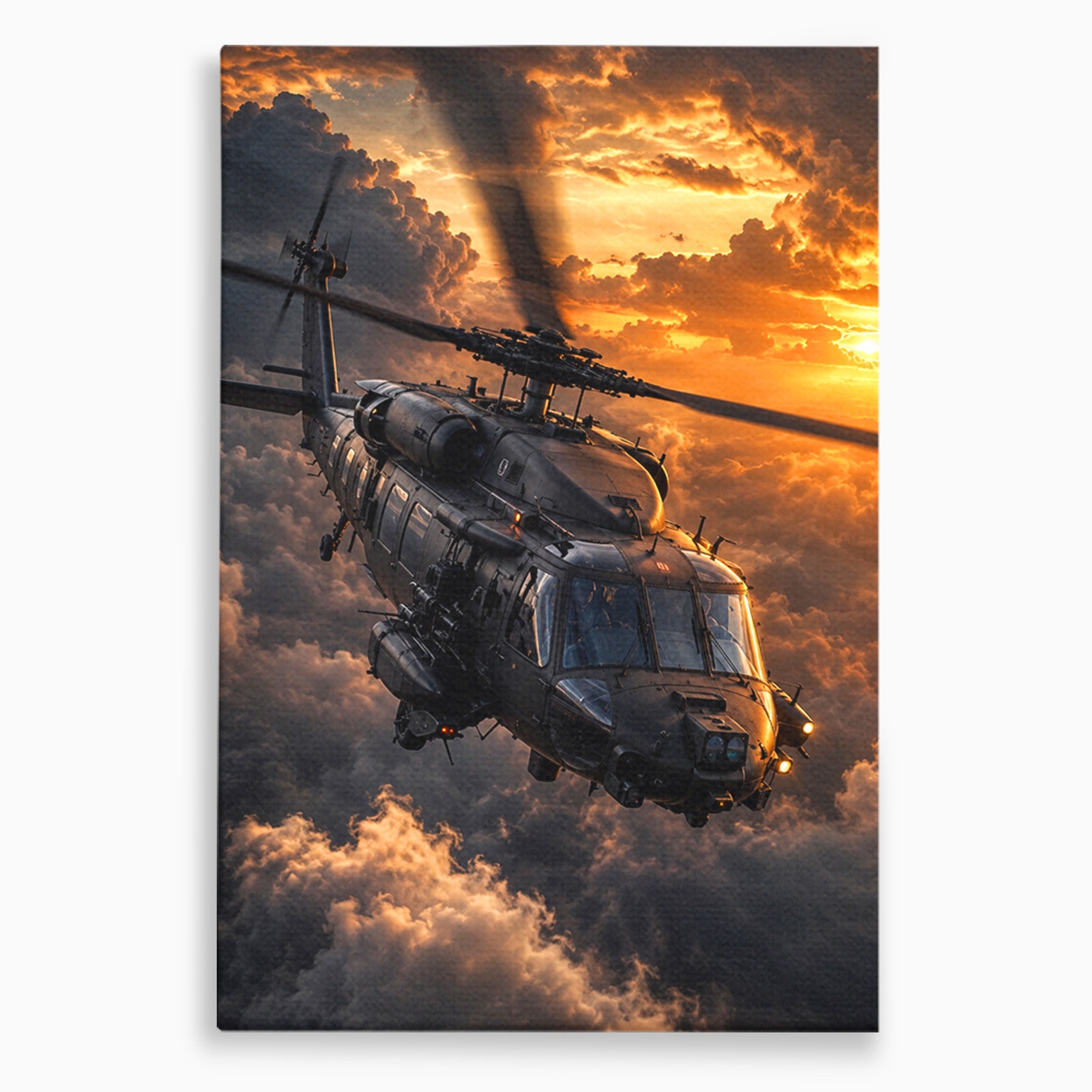 Tablou Canvas Premium LuxCanva® PI1291, Elicopter In Apus, Elice, Cer, Apus, Aventura, Dormitor, Culori Vibrante