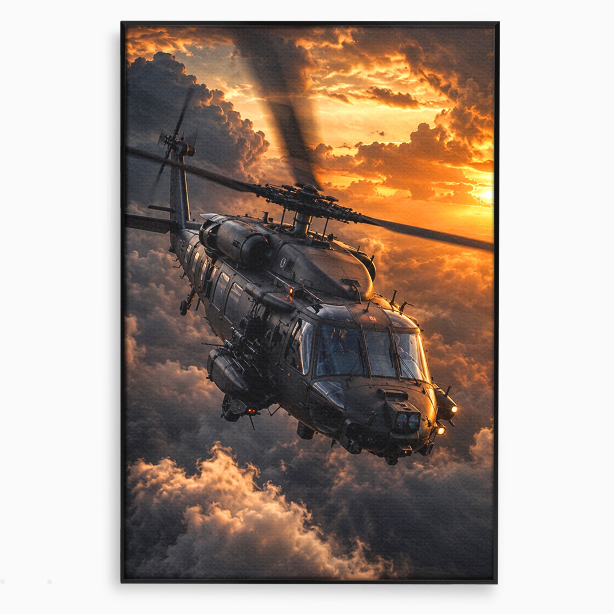 Tablou Canvas Premium LuxCanva® PI1291, Elicopter In Apus, Elice, Cer, Apus, Aventura, Dormitor, Culori Vibrante