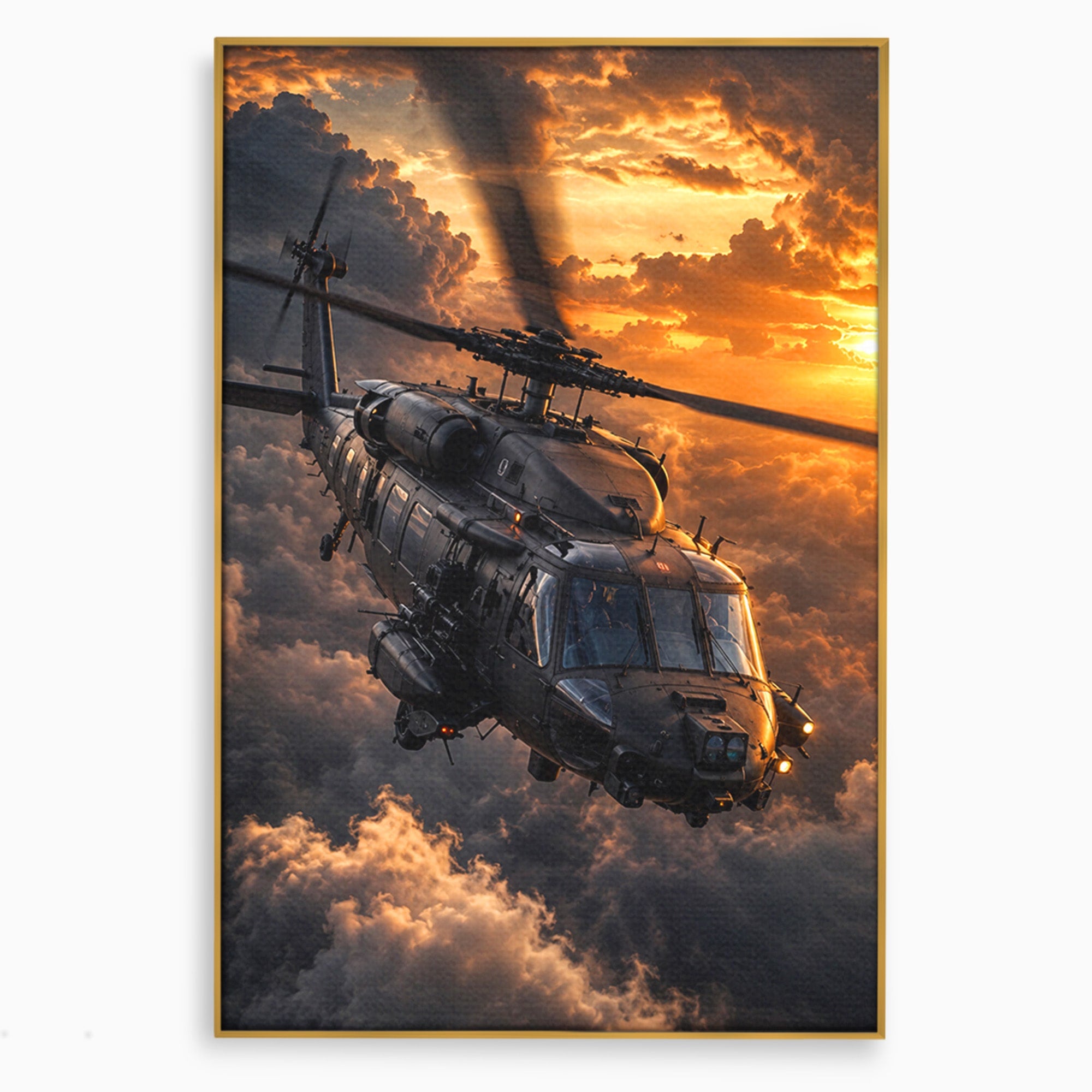 Tablou Canvas Premium LuxCanva® PI1291, Elicopter In Apus, Elice, Cer, Apus, Aventura, Dormitor, Culori Vibrante