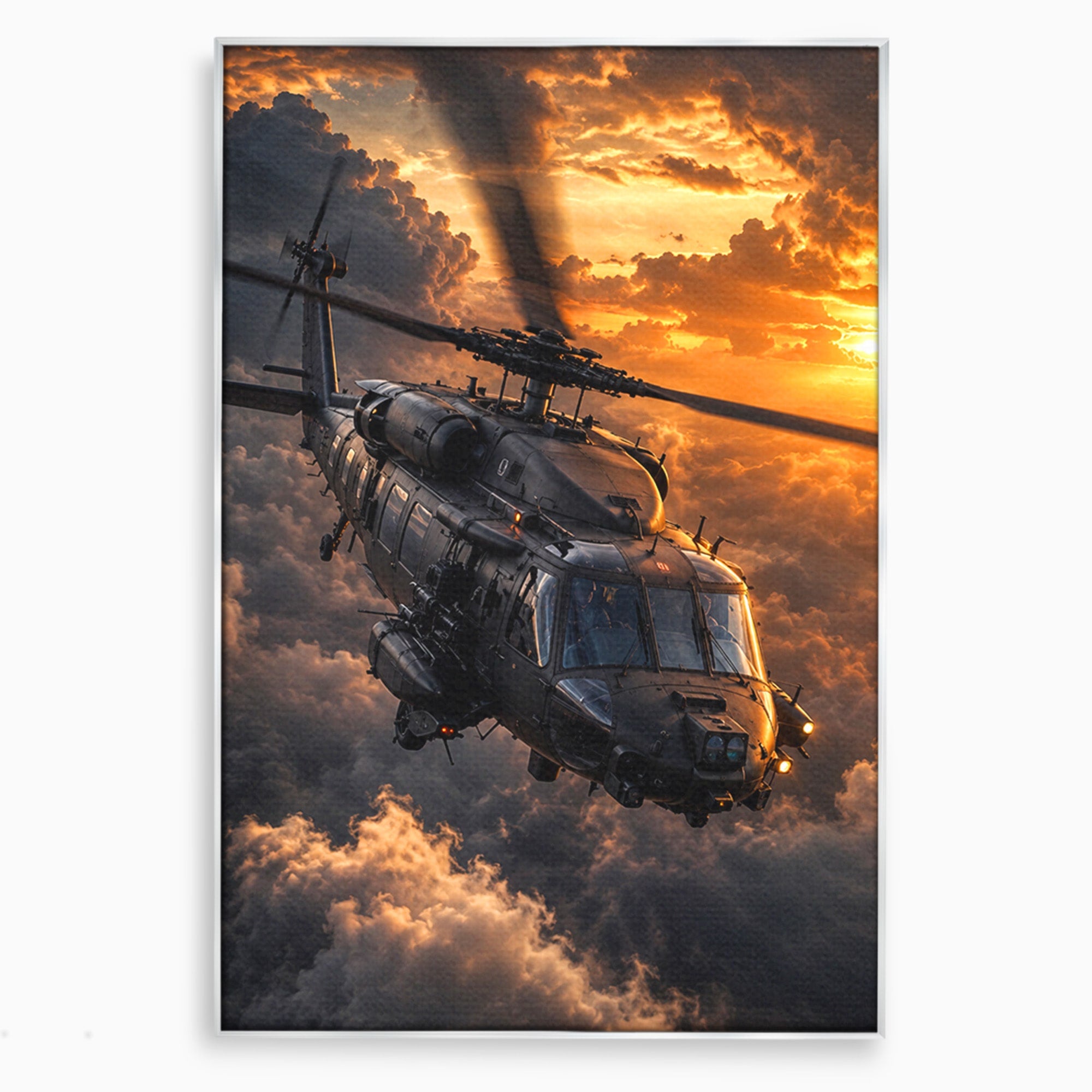 Tablou Canvas Premium LuxCanva® PI1291, Elicopter In Apus, Elice, Cer, Apus, Aventura, Dormitor, Culori Vibrante